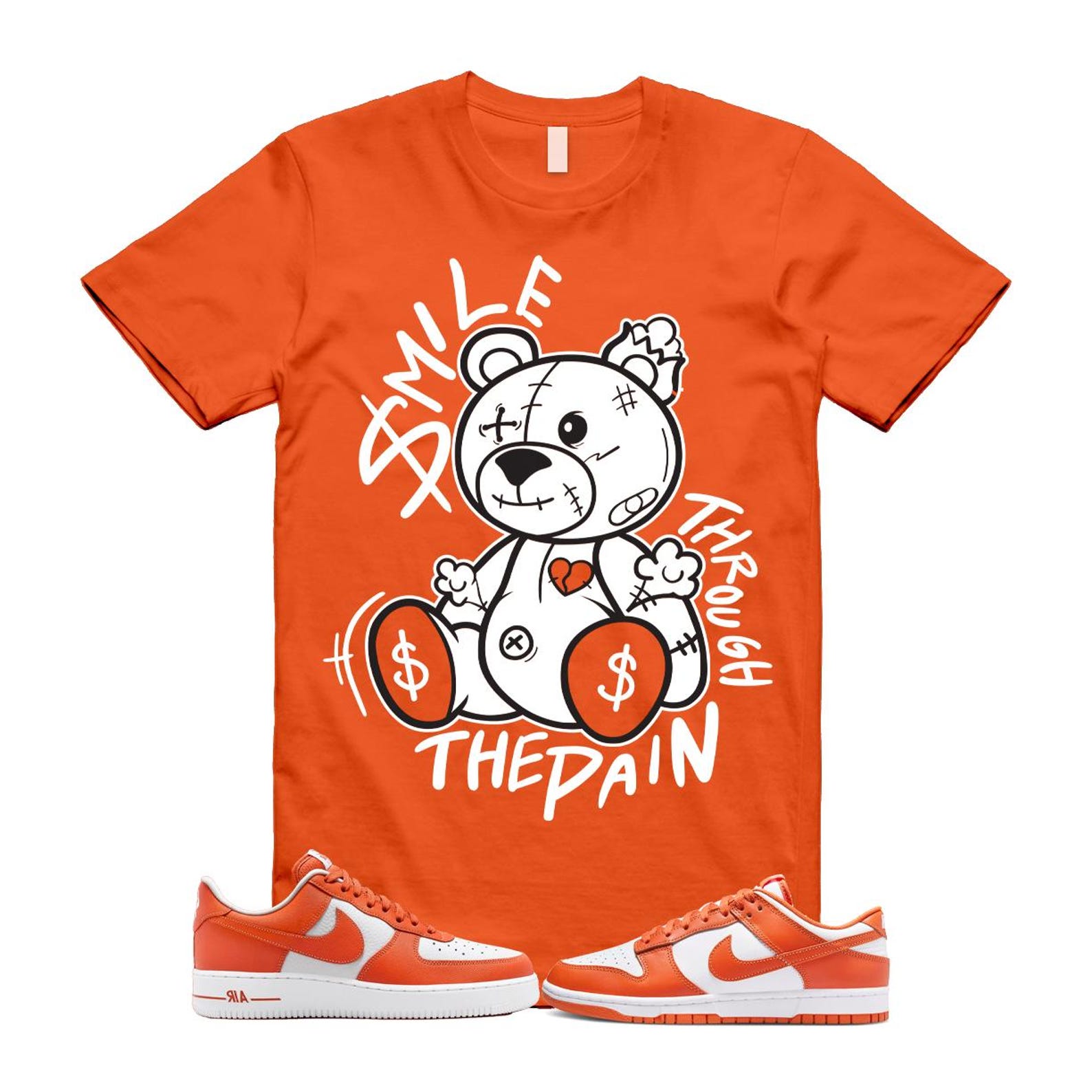 Dunk Cosmic Clay White Orange Low Air Force 1 '07 T Shirt Match Smile Through The Pain DV0833-114 T-Shirt, Sneaker Match Tee