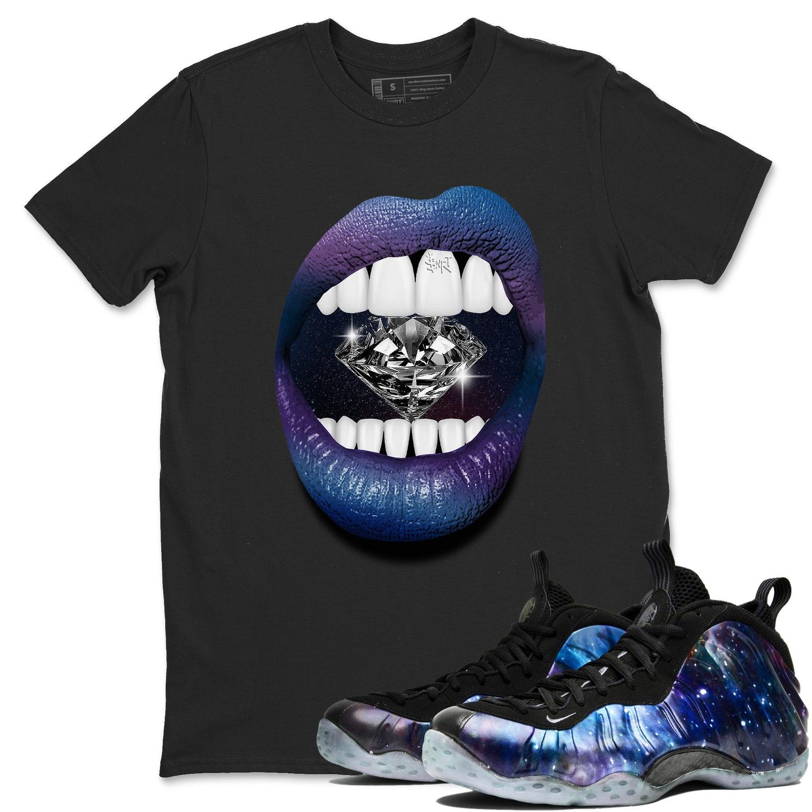 Lips Diamond Unisex T Shirts To Match Jordans Air Foamposite One Galaxy, FQ4303-400 T-Shirt, Sneaker Match Tee