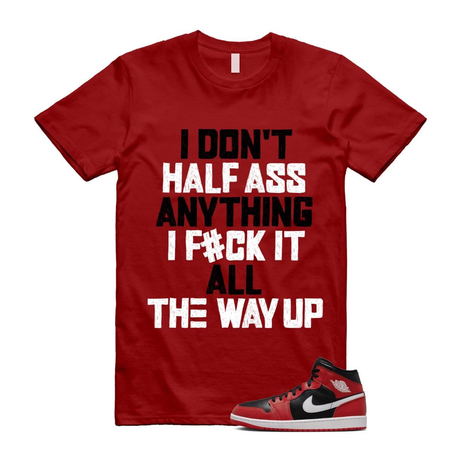 Jordan 1 Mid Gym Red Black White (2024) T Shirt Match HALF DQ8426-061 T-Shirt, Sneaker Match Tee