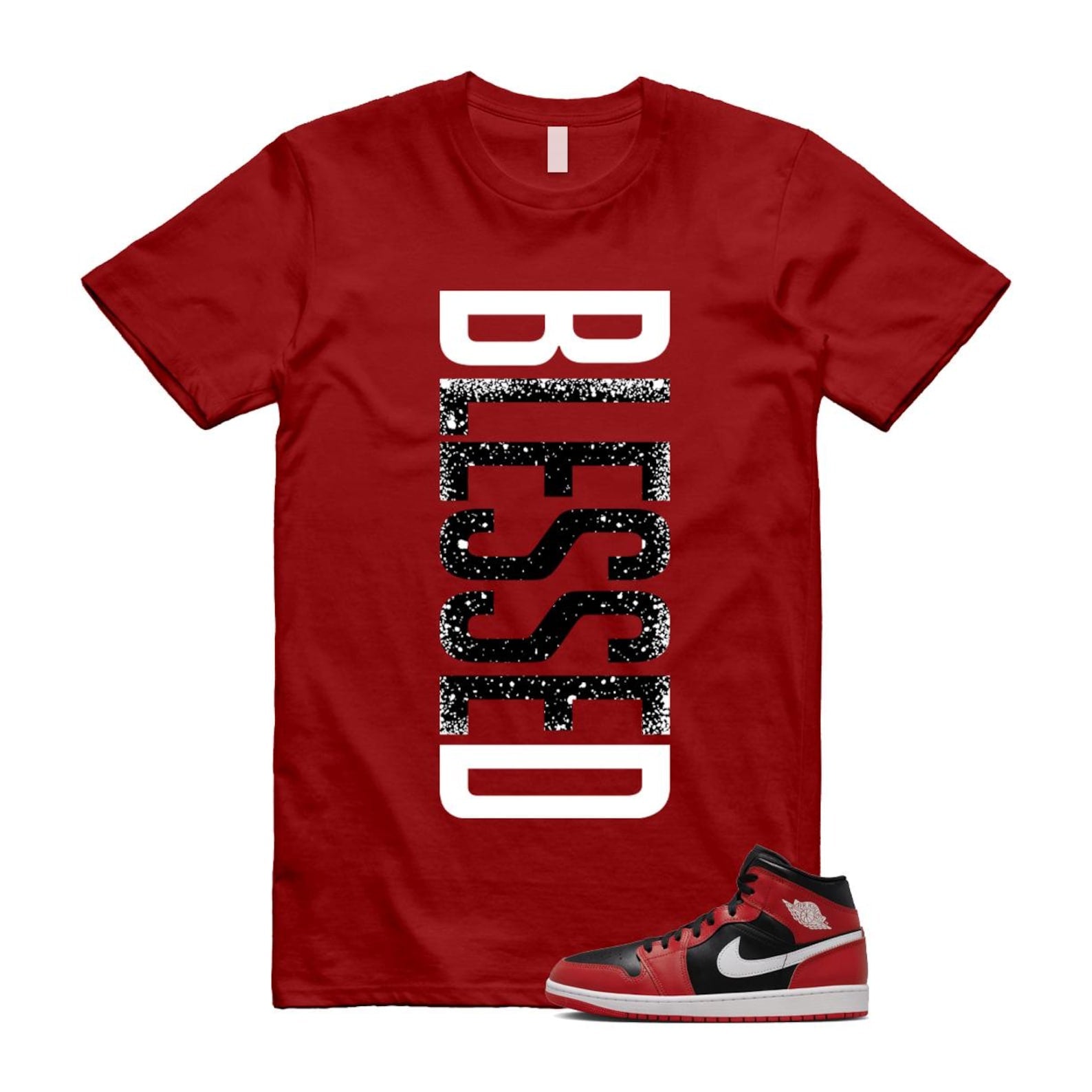 Jordan 1 Mid Gym Red Black White (2024) T Shirt Match VERTBLS DQ8426-061 T-Shirt, Sneaker Match Tee