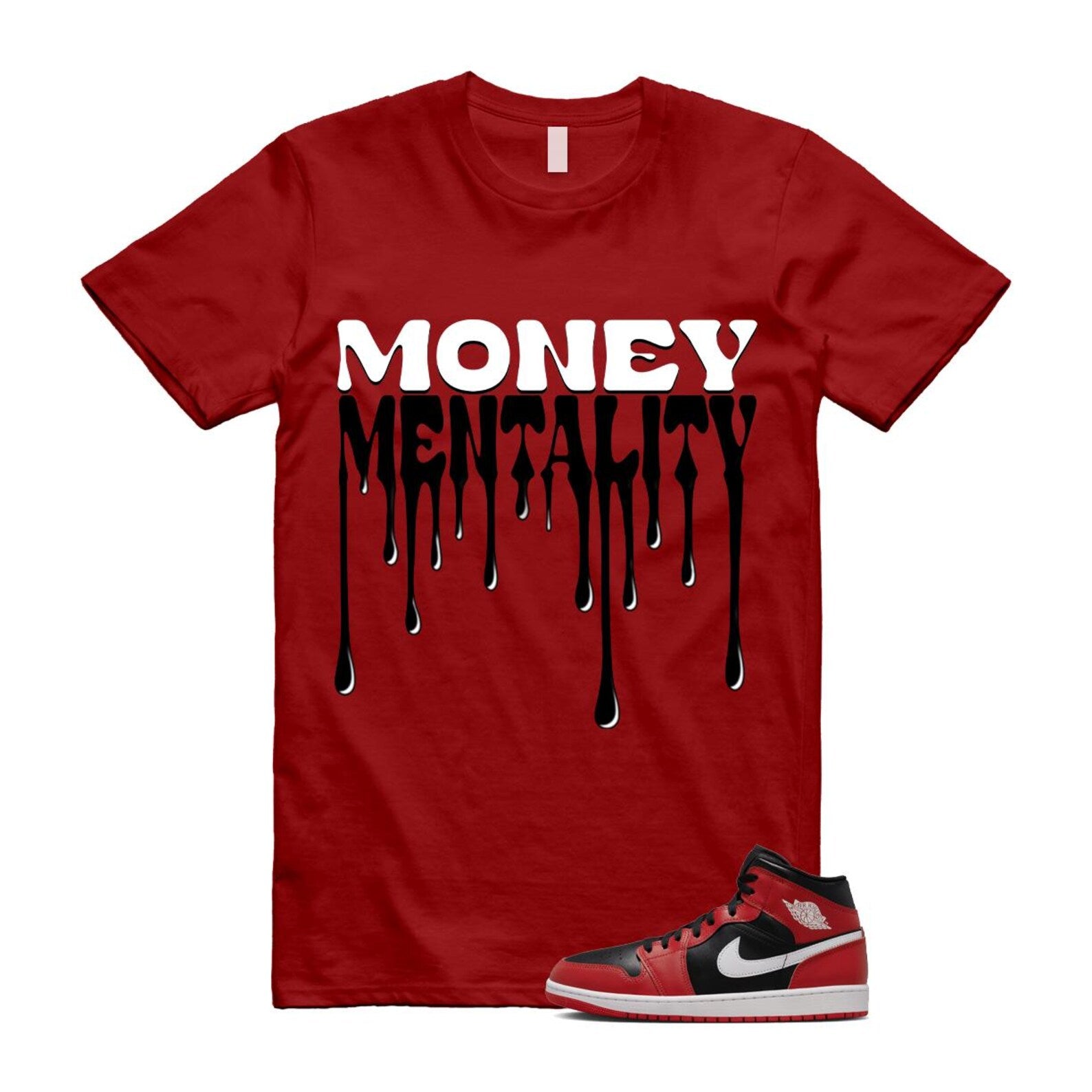 Jordan 1 Mid Gym Red Black White (2024) T Shirt Match MENTALITY DQ8426-061 T-Shirt, Sneaker Match Tee