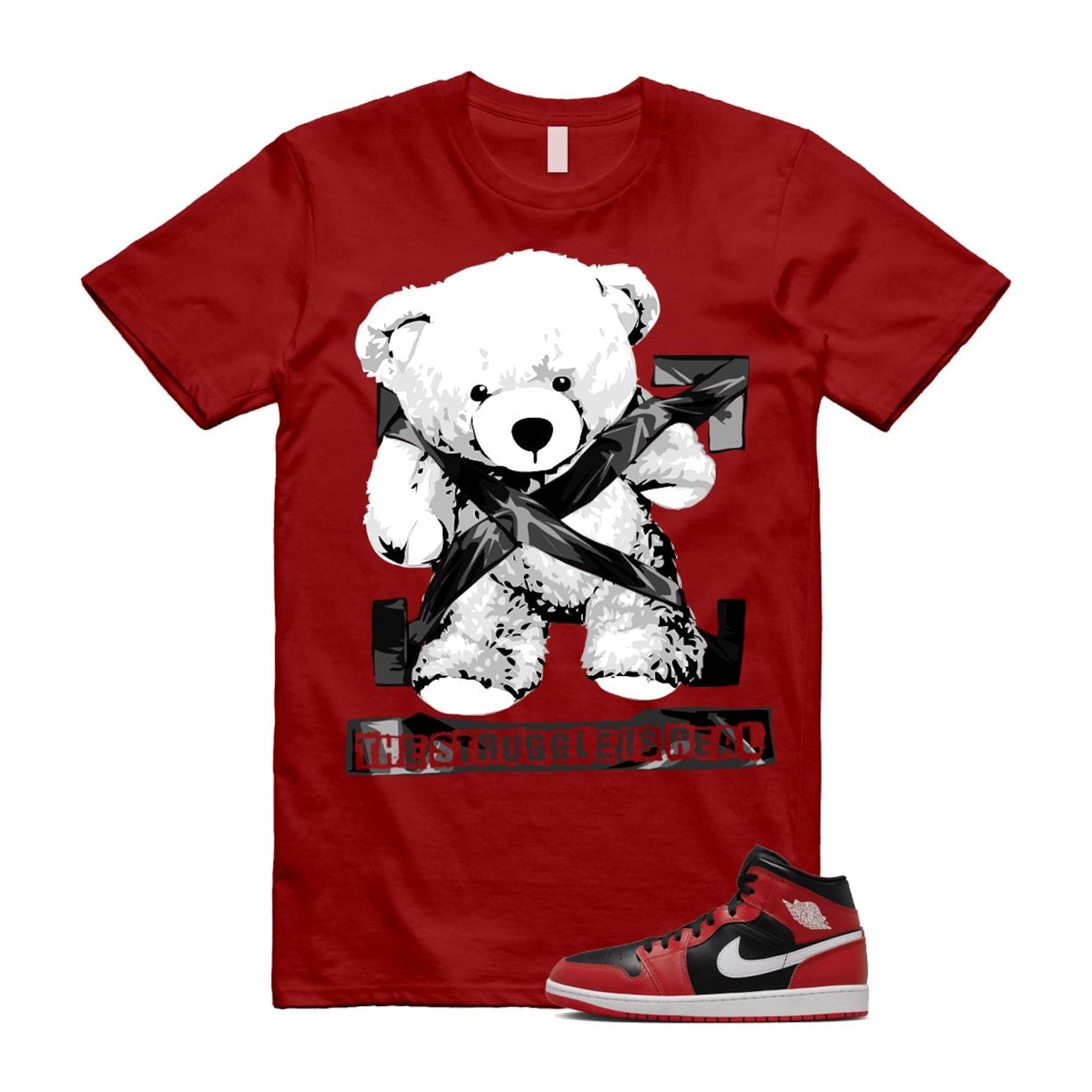Jordan 1 Mid Gym Red Black White (2024) T Shirt Match STRUG DQ8426-061 T-Shirt, Sneaker Match Tee