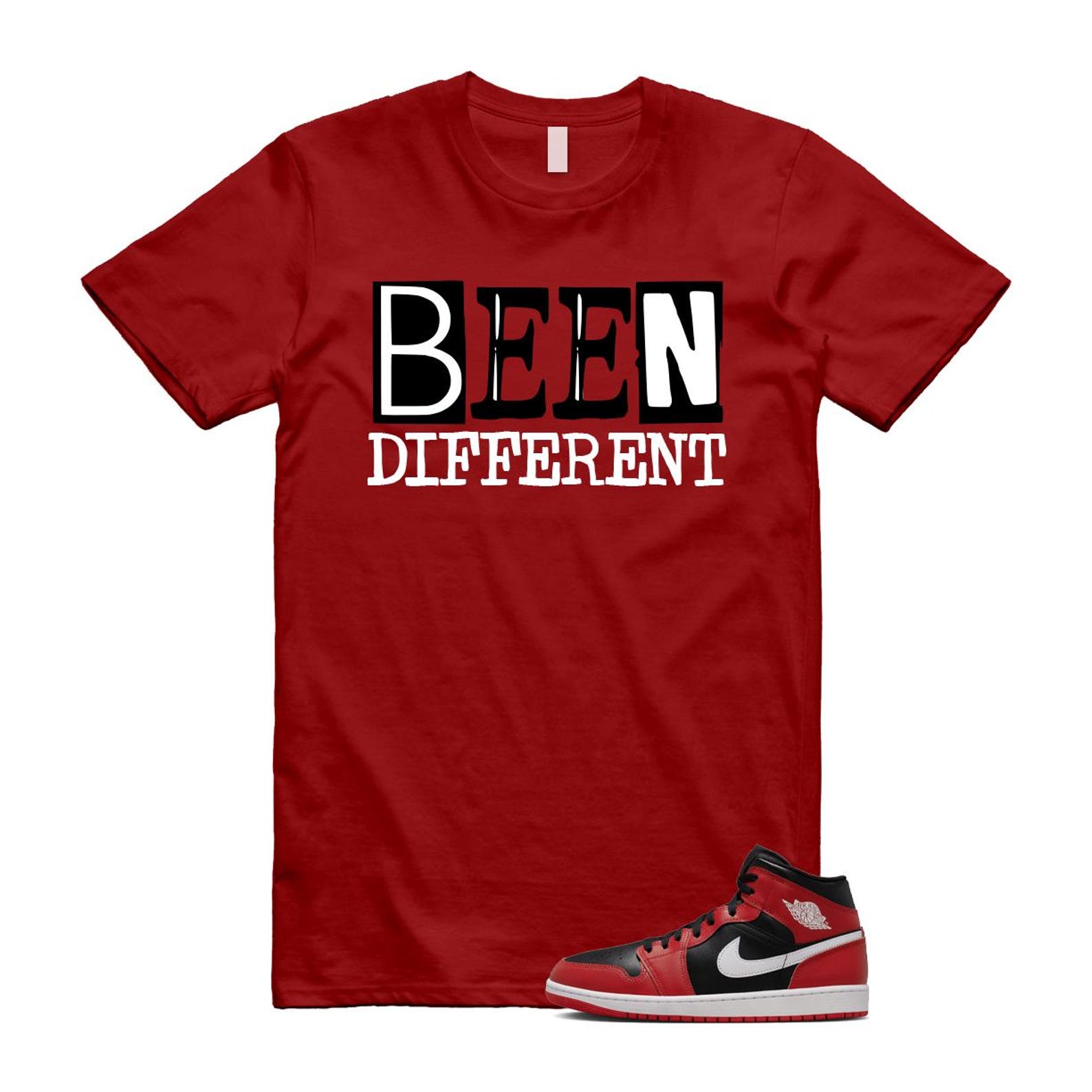 Jordan 1 Mid Gym Red Black White (2024) T Shirt Match BEEN Different DQ8426-061 T-Shirt, Sneaker Match Tee
