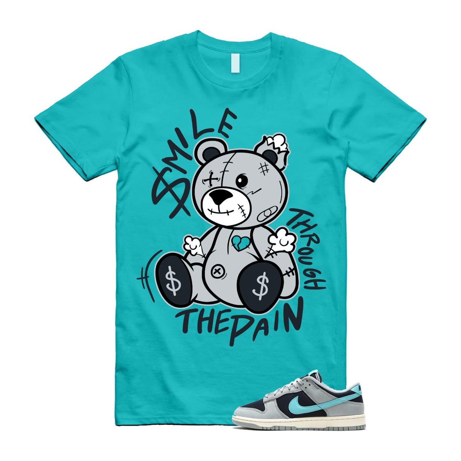 Dunk Green Frost Light Pumice Dark Obsidian Coconut Milk Low Retro Premium T Shirt Match Smile Through The Pain FB8895-001 T-Shirt, Sneaker Match Tee