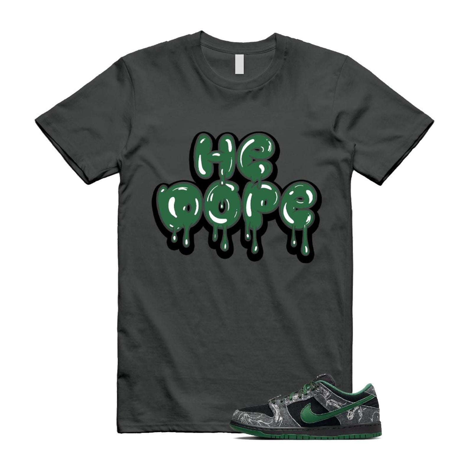 Dunk There Skateboards Grey Black Gorge Green Summit White SB Low T Shirt Match HE HF7743-001 T-Shirt, Sneaker Match Tee