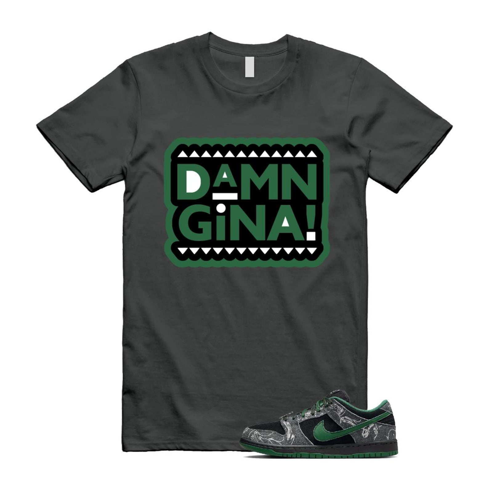 Dunk There Skateboards Grey Black Gorge Green Summit White SB Low T Shirt Match GINA HF7743-001 T-Shirt, Sneaker Match Tee