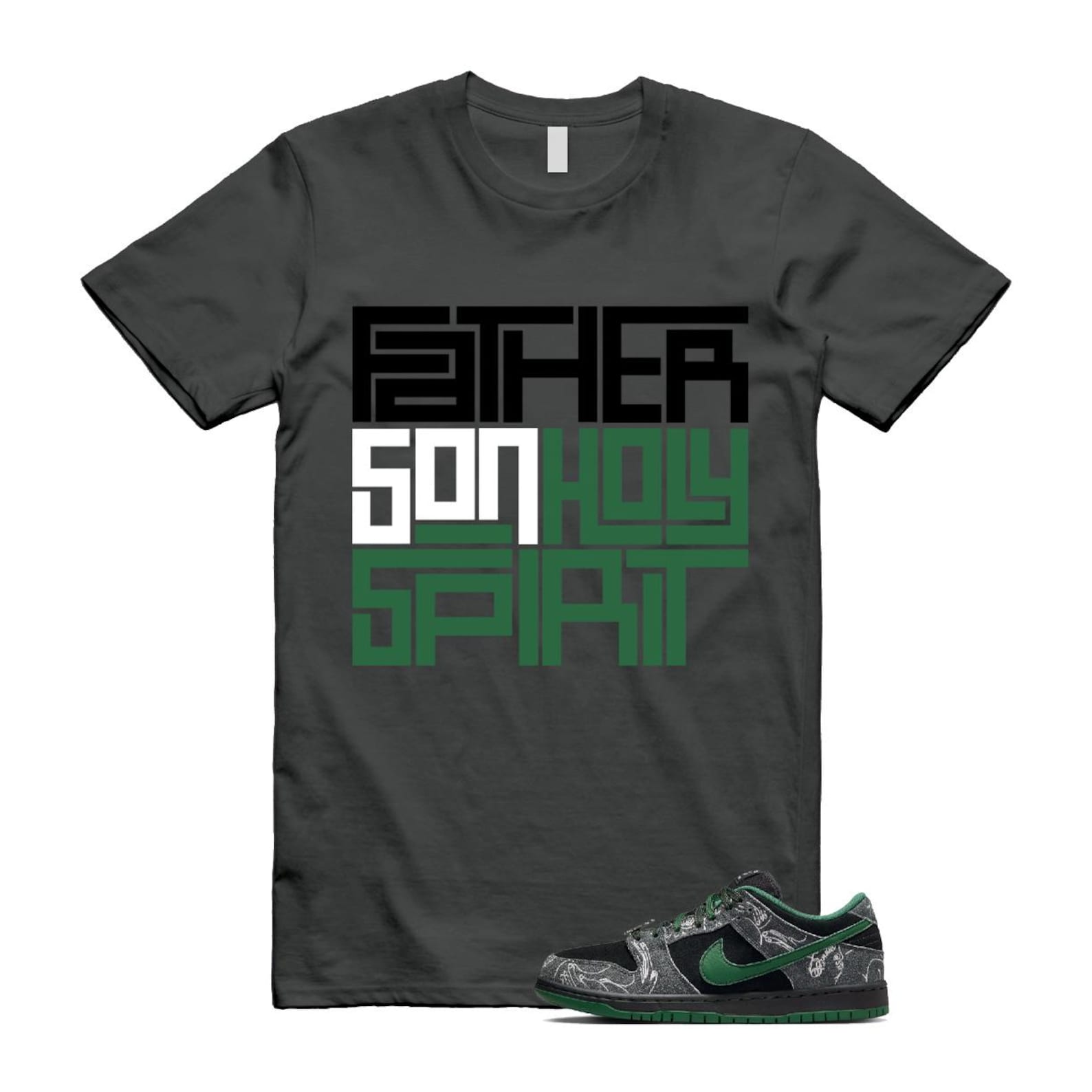 Dunk There Skateboards Grey Black Gorge Green Summit White SB Low T Shirt Match FATHER HF7743-001 T-Shirt, Sneaker Match Tee