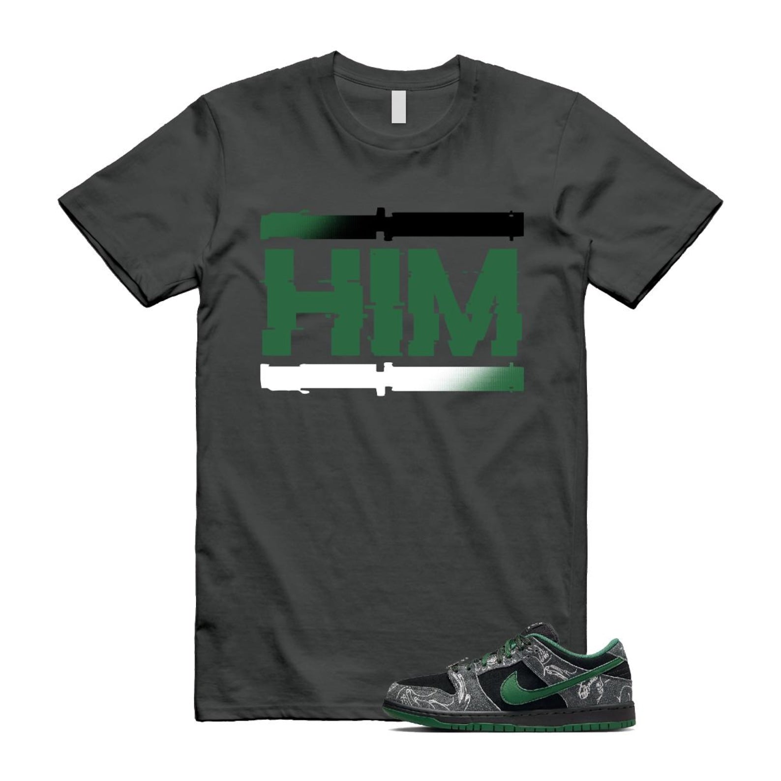 Dunk There Skateboards Grey Black Gorge Green Summit White SB Low T Shirt Match HIM HF7743-001 T-Shirt, Sneaker Match Tee