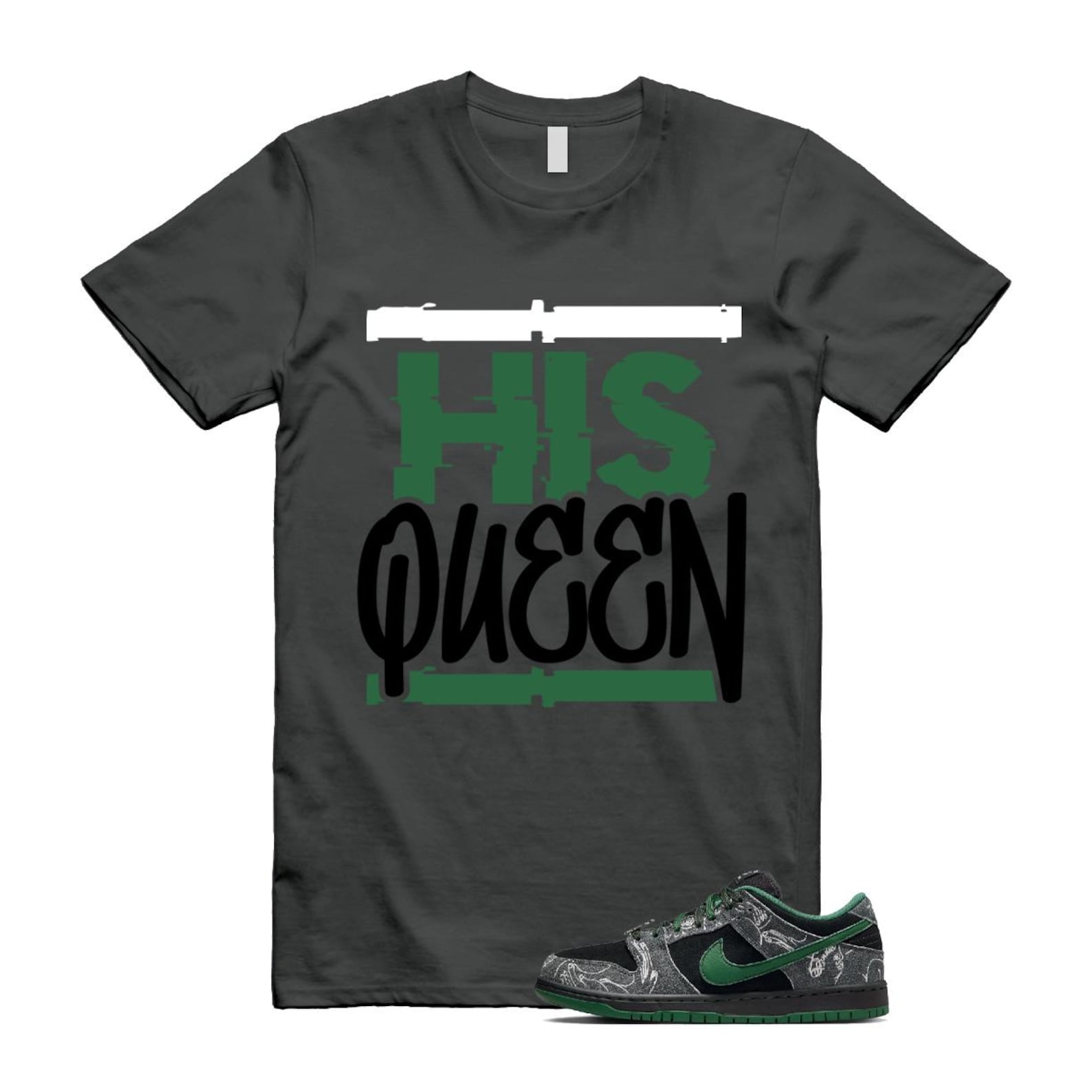 Dunk There Skateboards Grey Black Gorge Green Summit White SB Low T Shirt Match HQ HF7743-001 T-Shirt, Sneaker Match Tee