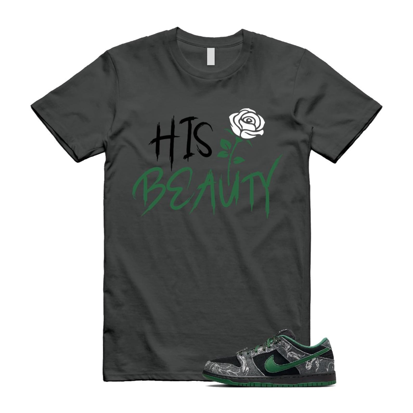 Dunk There Skateboards Grey Black Gorge Green Summit White SB Low T Shirt Match His BEAUTY HF7743-001 T-Shirt, Sneaker Match Tee