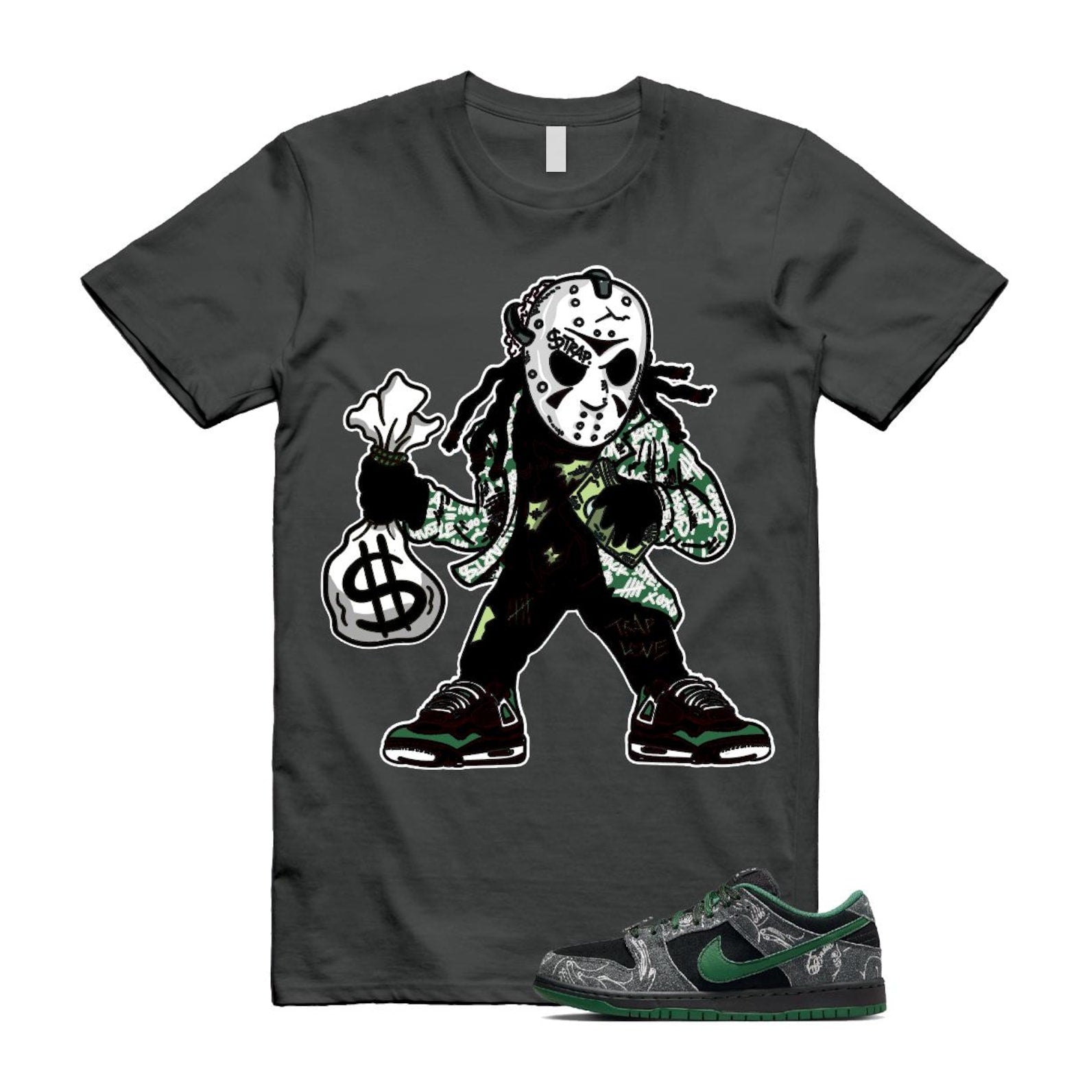 Dunk There Skateboards Grey Black Gorge Green Summit White SB Low T Shirt Match JASON HF7743-001 T-Shirt, Sneaker Match Tee