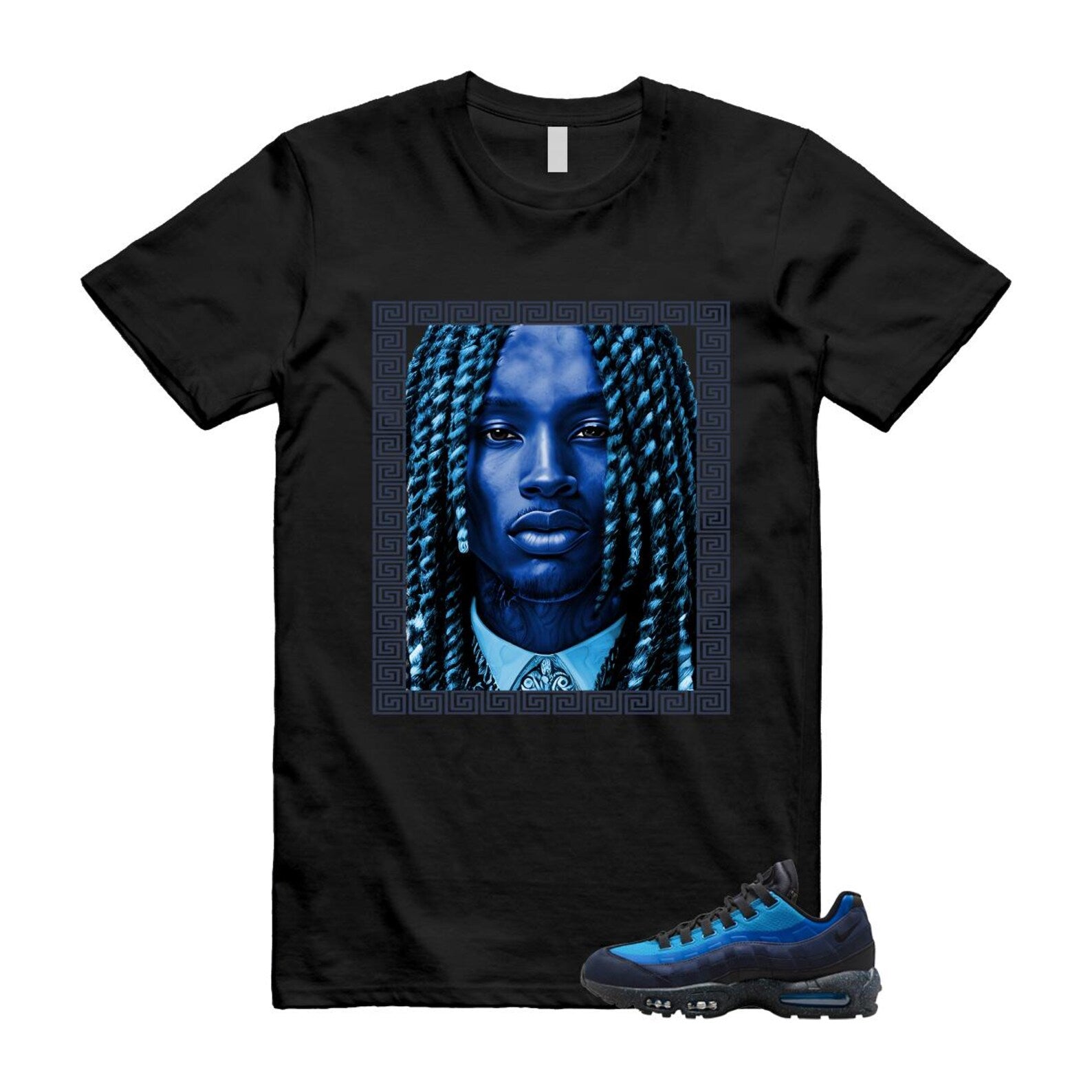 Air Max 95 Stash Obsidian Black Harbor Blue T Shirt Match VON HF5515-400 T-Shirt, Sneaker Match Tee