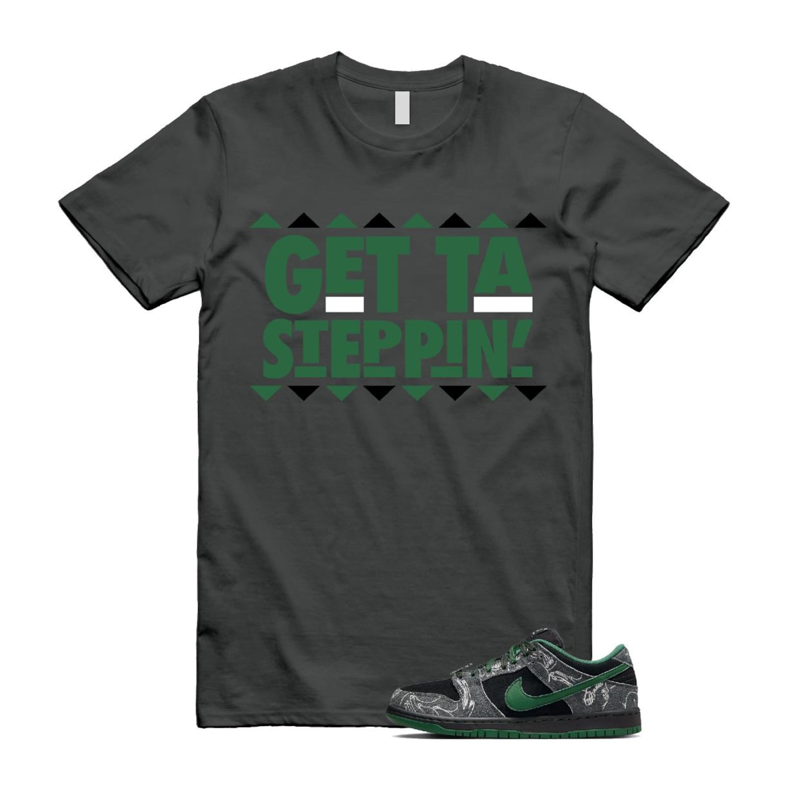 Dunk There Skateboards Grey Black Gorge Green Summit White SB Low T Shirt Match GET HF7743-001 T-Shirt, Sneaker Match Tee