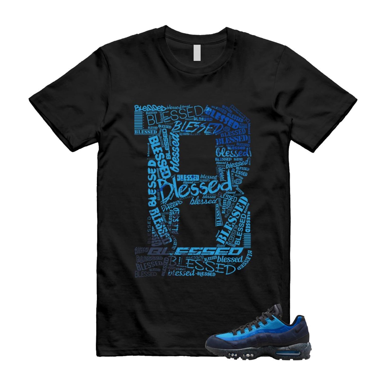 Air Max 95 Stash Obsidian Black Harbor Blue T Shirt Match Blessed HF5515-400 T-Shirt, Sneaker Match Tee