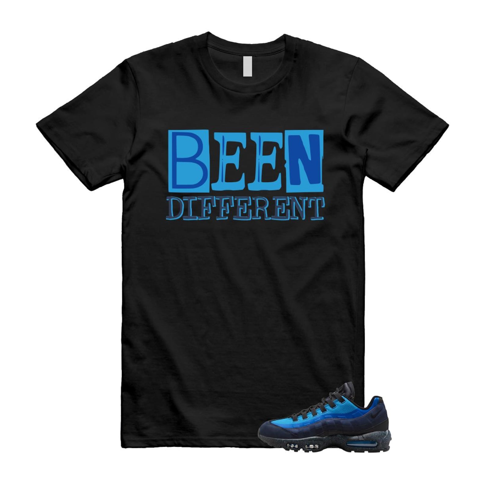 Air Max 95 Stash Obsidian Black Harbor Blue T Shirt Match BEEN Different HF5515-400 T-Shirt, Sneaker Match Tee