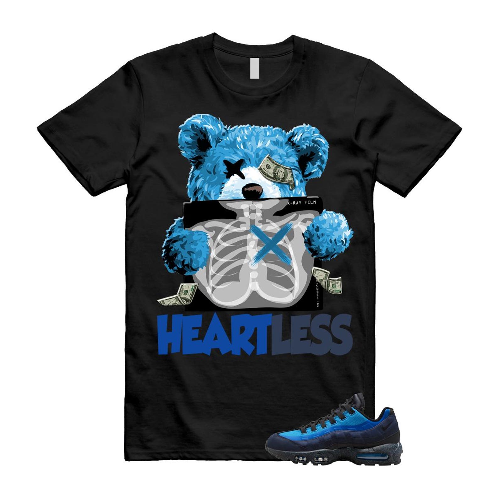 Air Max 95 Stash Obsidian Black Harbor Blue T Shirt Match HEART Less HF5515-400 T-Shirt, Sneaker Match Tee