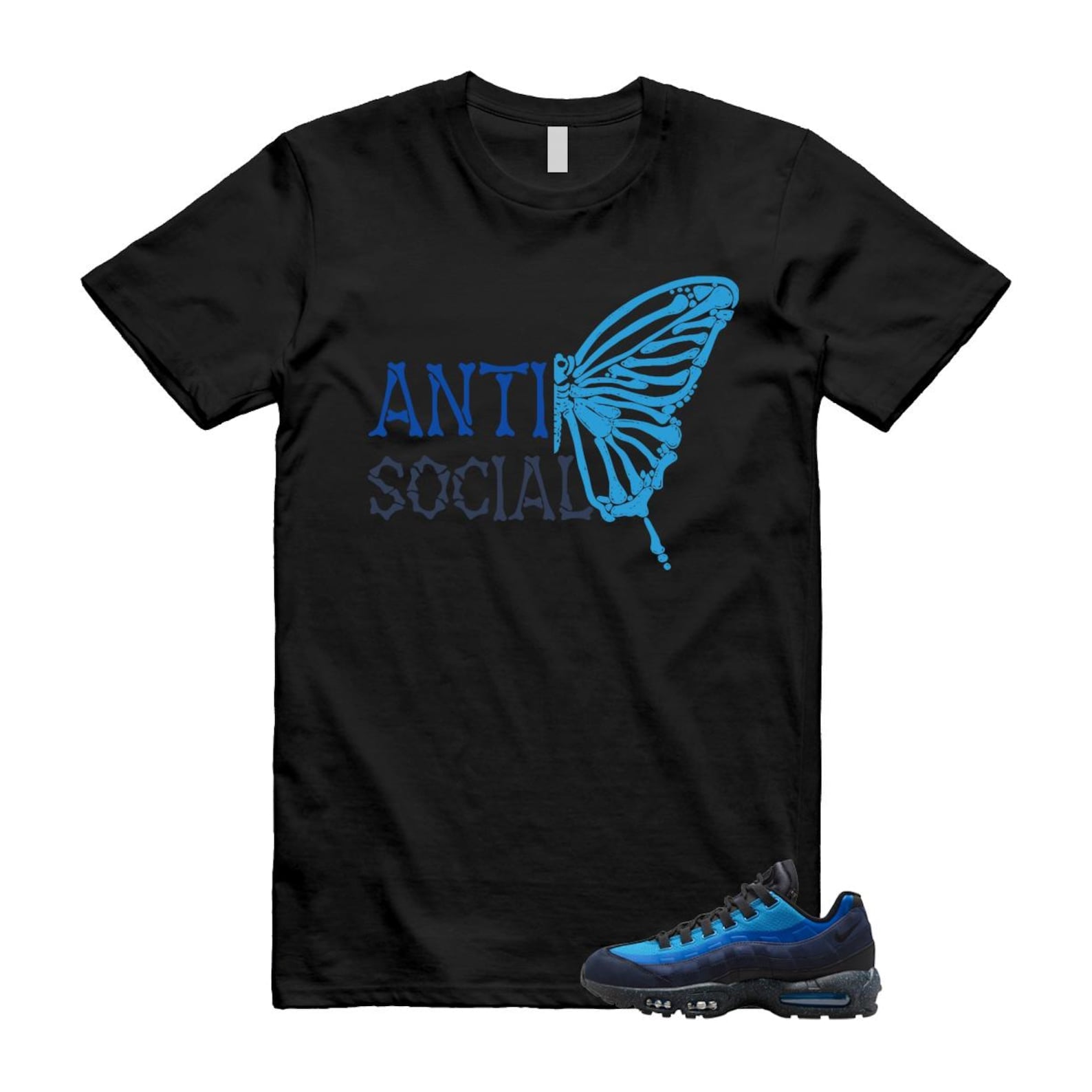 Air Max 95 Stash Obsidian Black Harbor Blue T Shirt Match Antisocial Butterfly HF5515-400 T-Shirt, Sneaker Match Tee