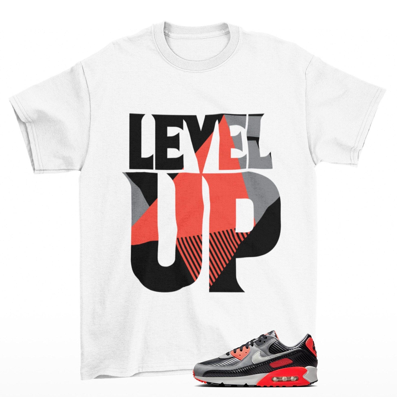 Level Up Air Max 90 Carbon Fiber Infrared Sneaker Matching T Shirt, HM9432-001 T-Shirt, Sneaker Match Tee