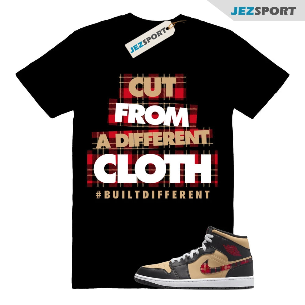 CLOTH T-Shirt to match Jordan 1 Mid Tartan Tan Black Red Plaid Sesame Fire, DZ5329-001 Sneaker Match Tees T-Shirt, Sneaker Match Tee