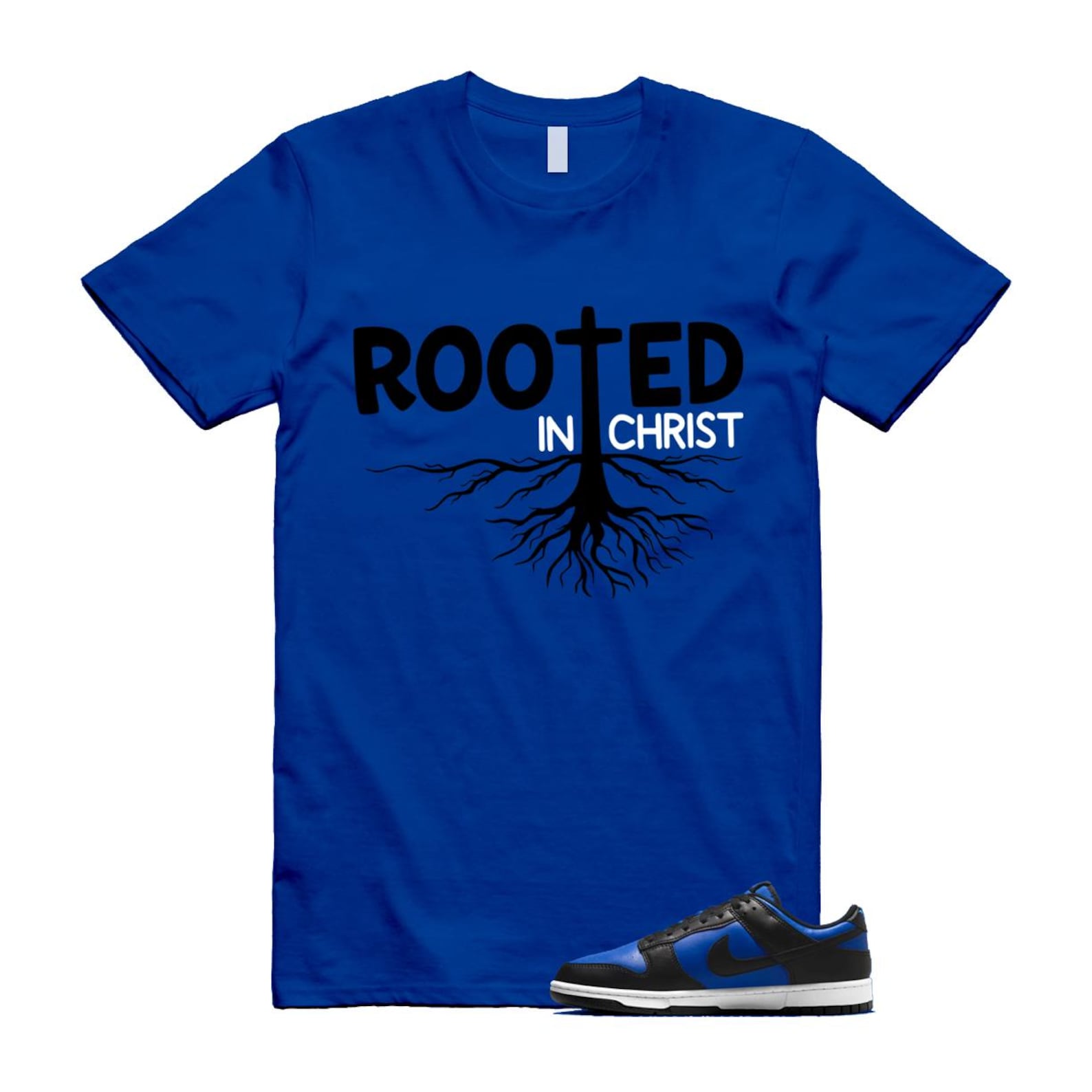 Dunk Hyper Royal Black White T Shirt Match ROOTED HF5441-401 T-Shirt, Sneaker Match Tee