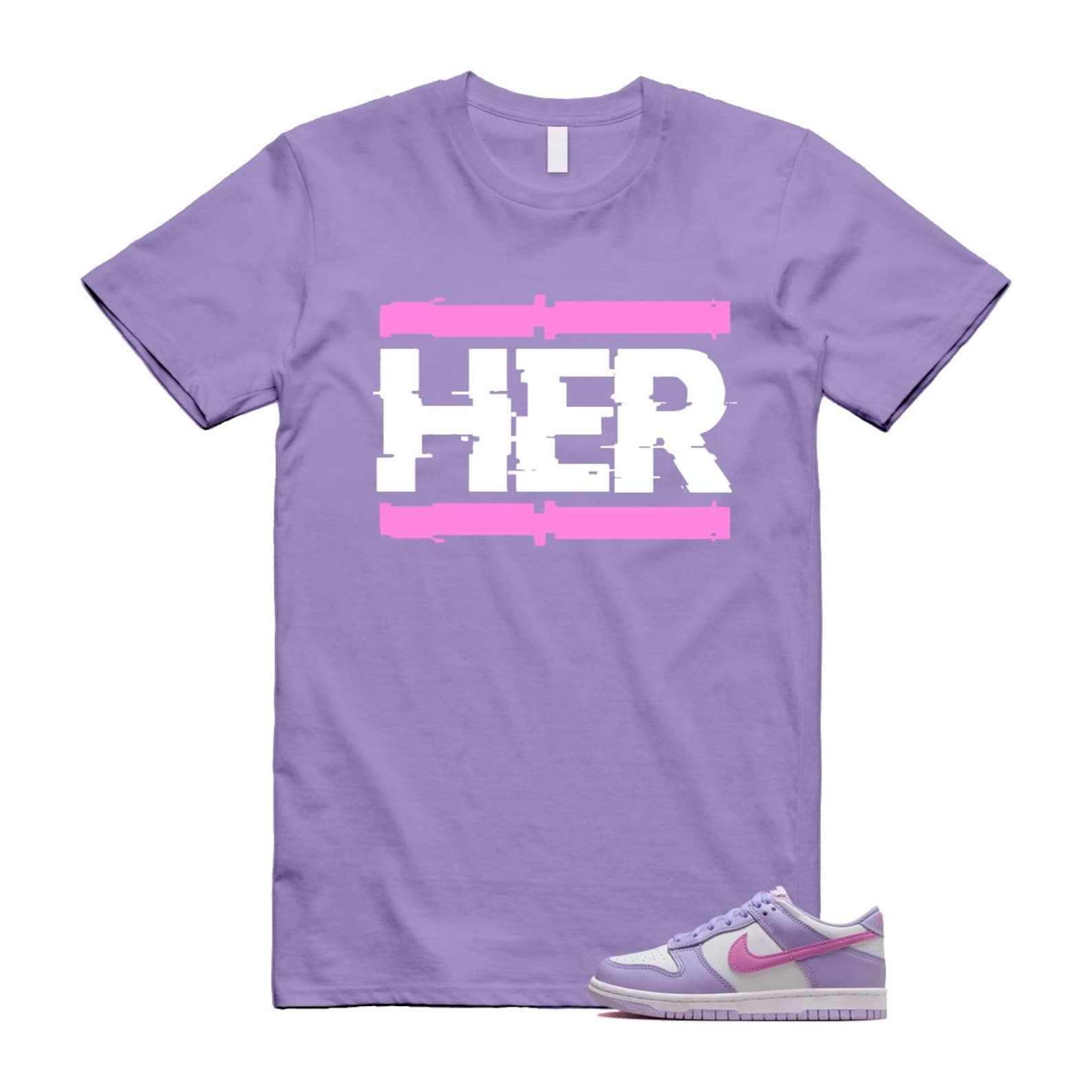 Dunk Lilac Bloom Pink Purple White T Shirt Match HER HQ1185-161 T-Shirt, Sneaker Match Tee