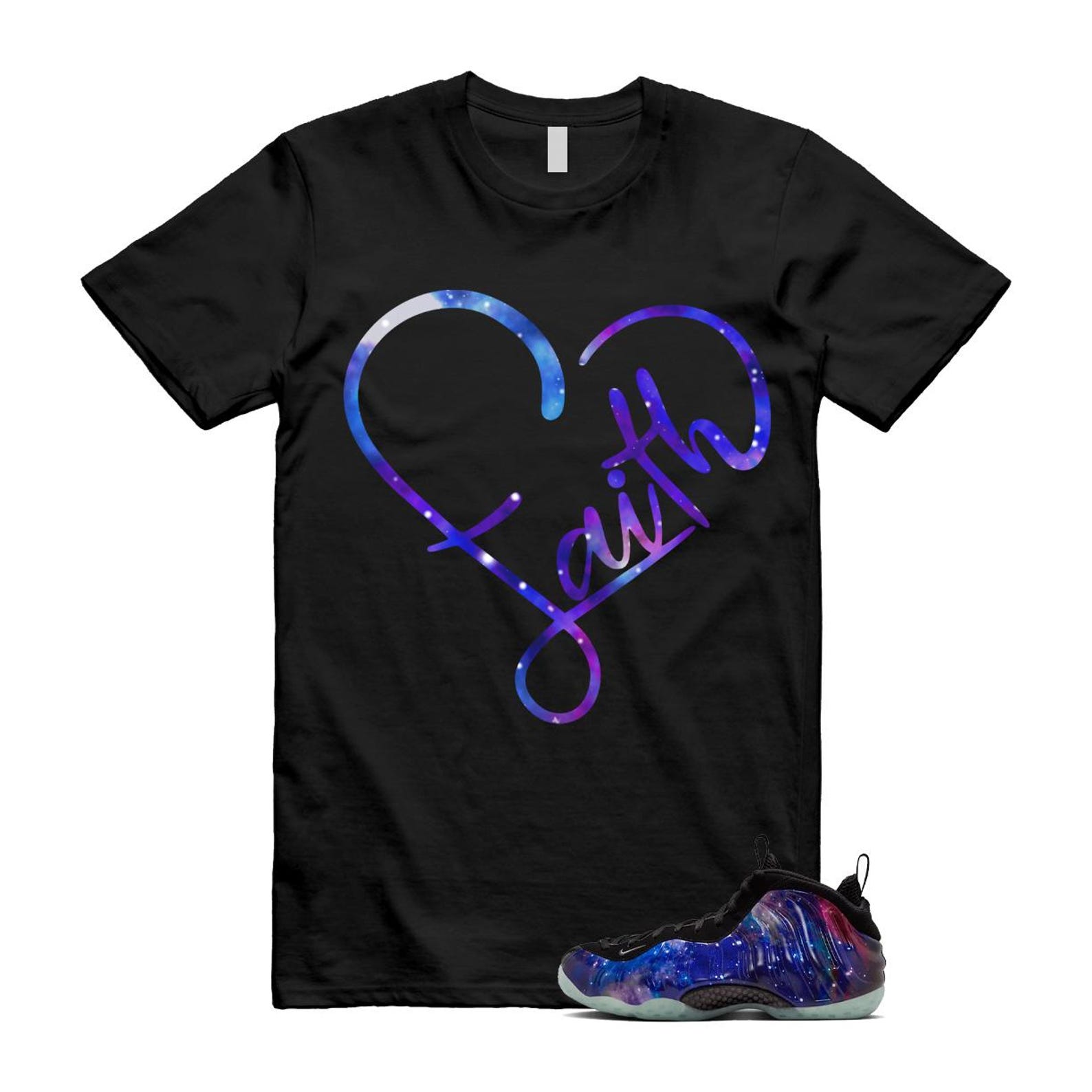 Galaxy Air Foamposite One 2025 Obsidian Black Anthracite T Shirt Match FAITH, FQ4303-400 Sneaker Match Tees T-Shirt, Sneaker Match Tee