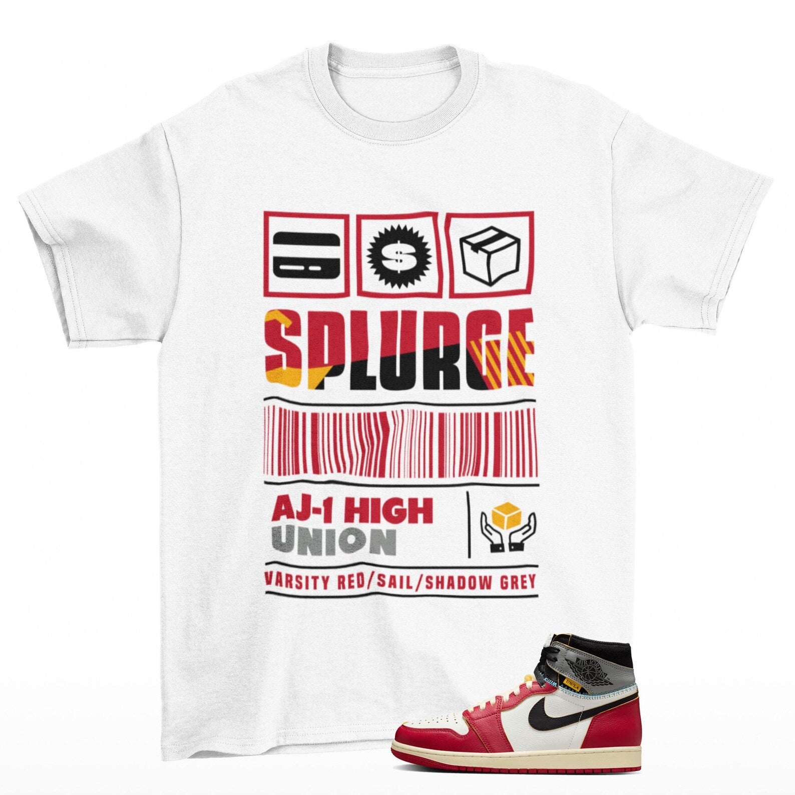 Splurge Sneaker T Shirt White to Match Jordan 1 High Union, HV8563-600 T-Shirt, Sneaker Match Tee