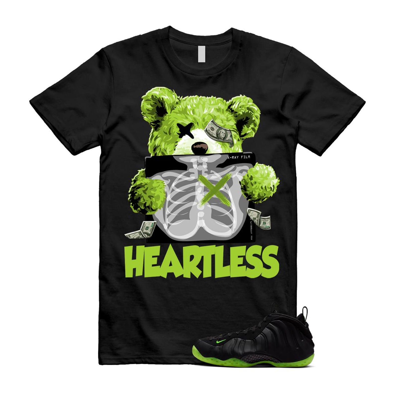 Foamposite Volt Black Air One T Shirt Match HEART HF2902-001 T-Shirt, Sneaker Match Tee