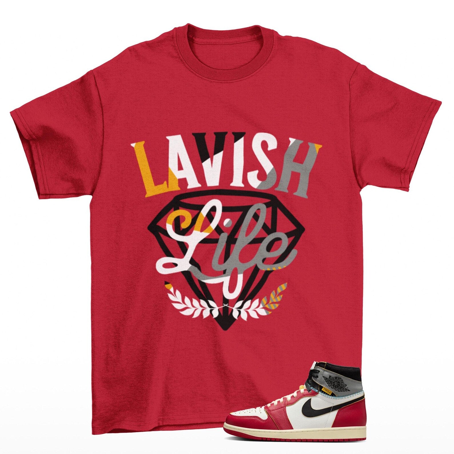 Levels Sneaker T Shirt Red to Match Jordan 1 High Union, HV8563-600 T-Shirt, Sneaker Match Tee