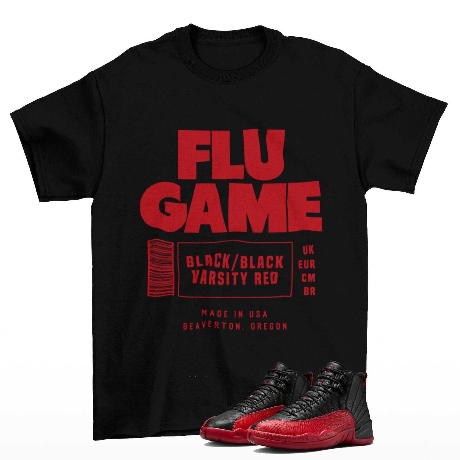 Sneaker Label Jordan 12 Flu Game Sneaker Matching T Shirt, CT8013-002 T-Shirt, Sneaker Match Tee