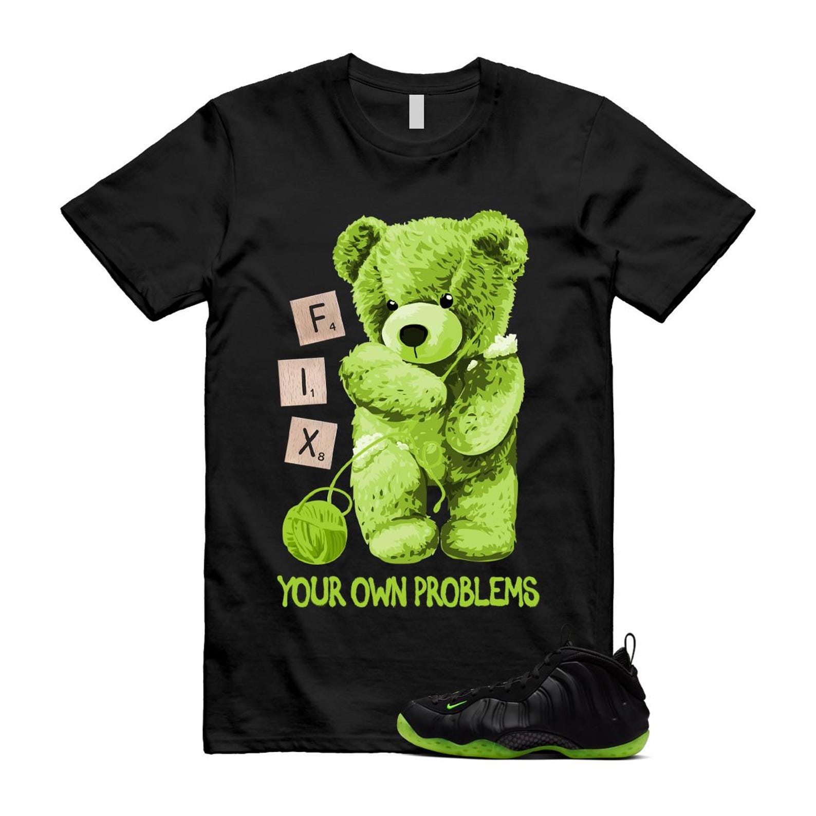 Foamposite Volt Black Air One T Shirt Match FIX HF2902-001 T-Shirt, Sneaker Match Tee