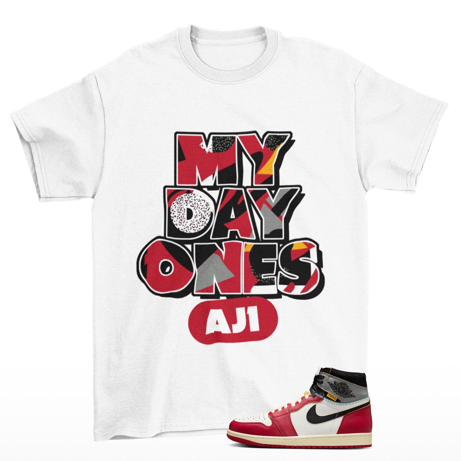 Day One Sneaker T Shirt White to Match Jordan 1 High Union, HV8563-600 T-Shirt, Sneaker Match Tee