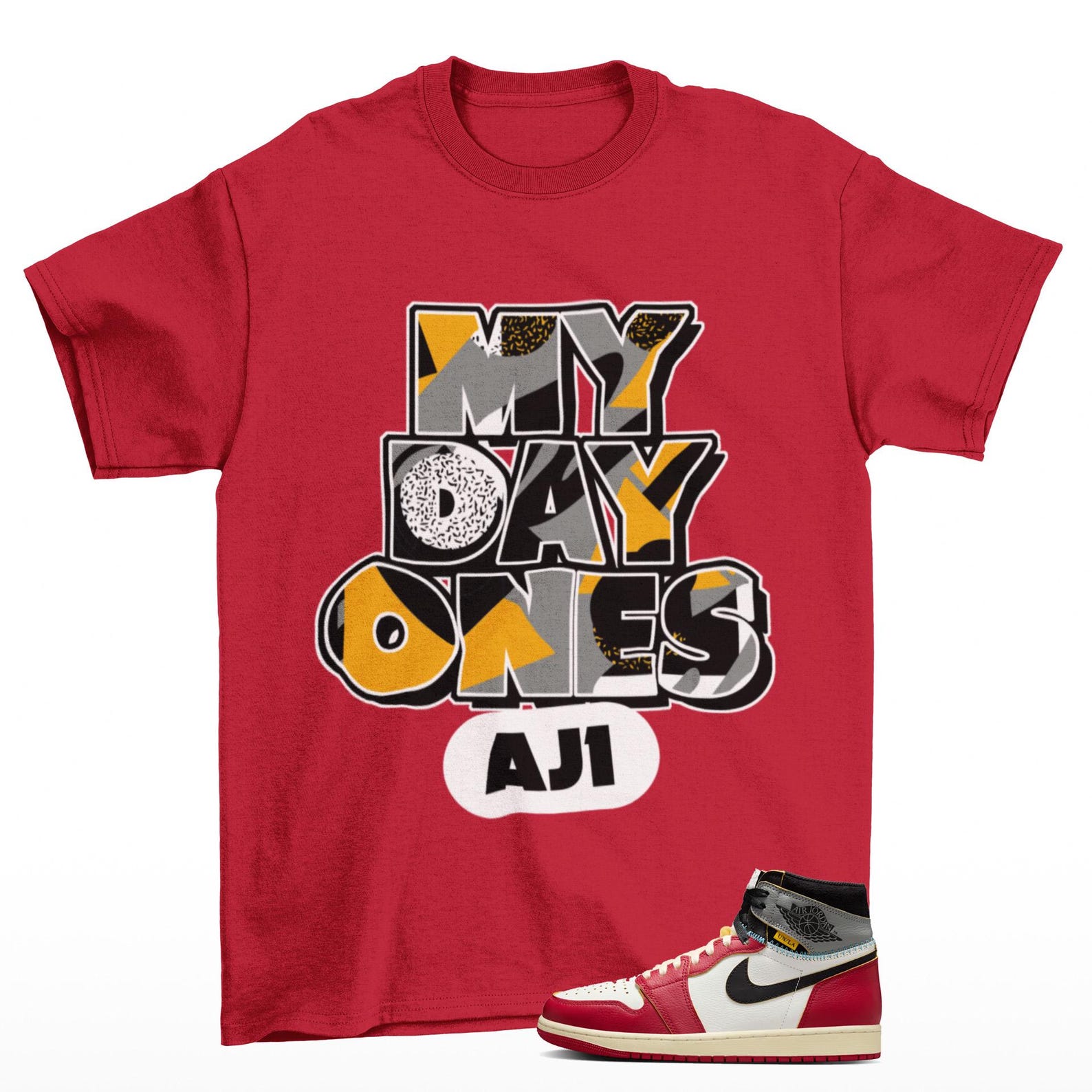 Day One Sneaker T Shirt Red to Match Jordan 1 High Union, HV8563-600 T-Shirt, Sneaker Match Tee
