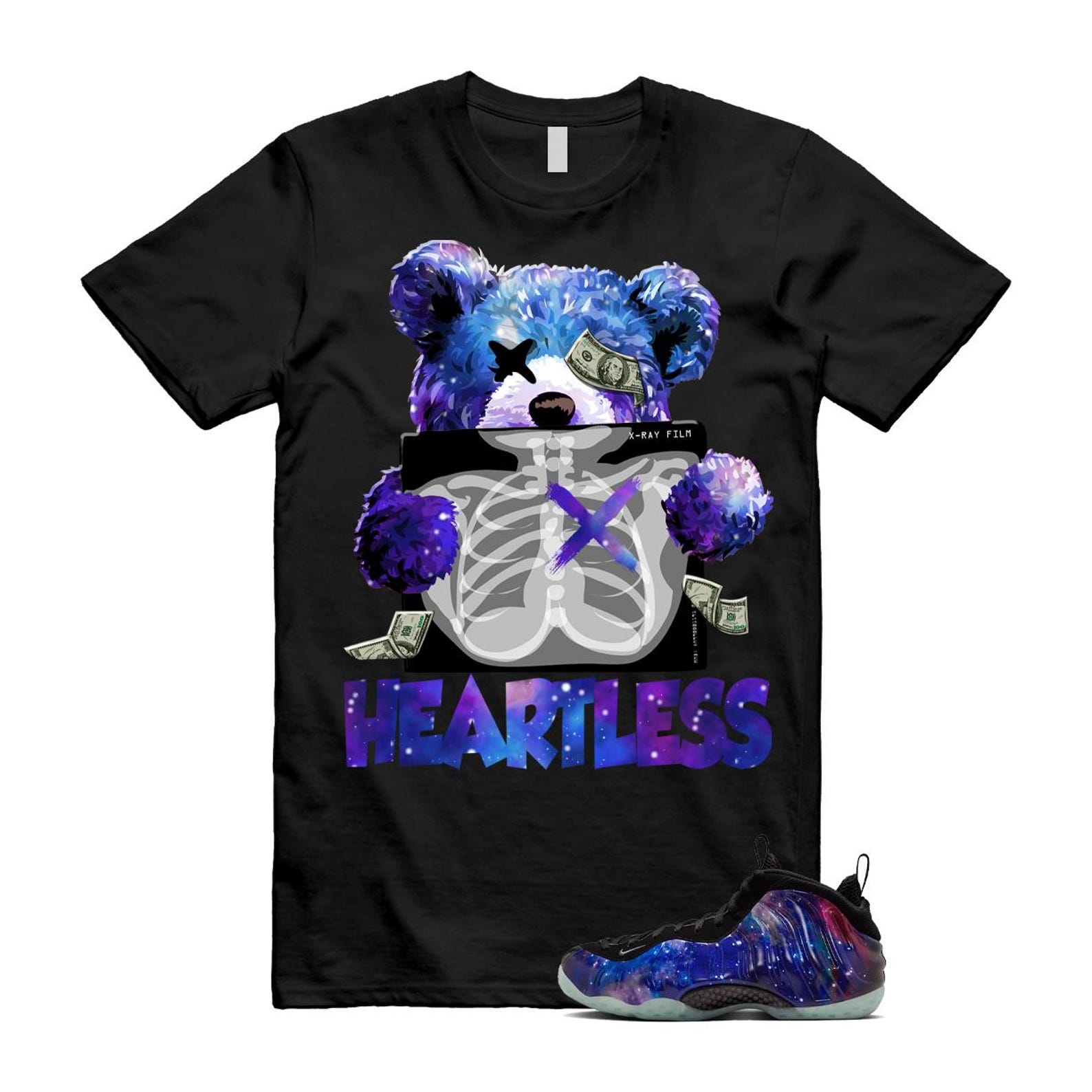 Galaxy Air Foamposite One 2025 Obsidian Black Anthracite T Shirt Match HEART, FQ4303-400 Sneaker Match Tees T-Shirt, Sneaker Match Tee