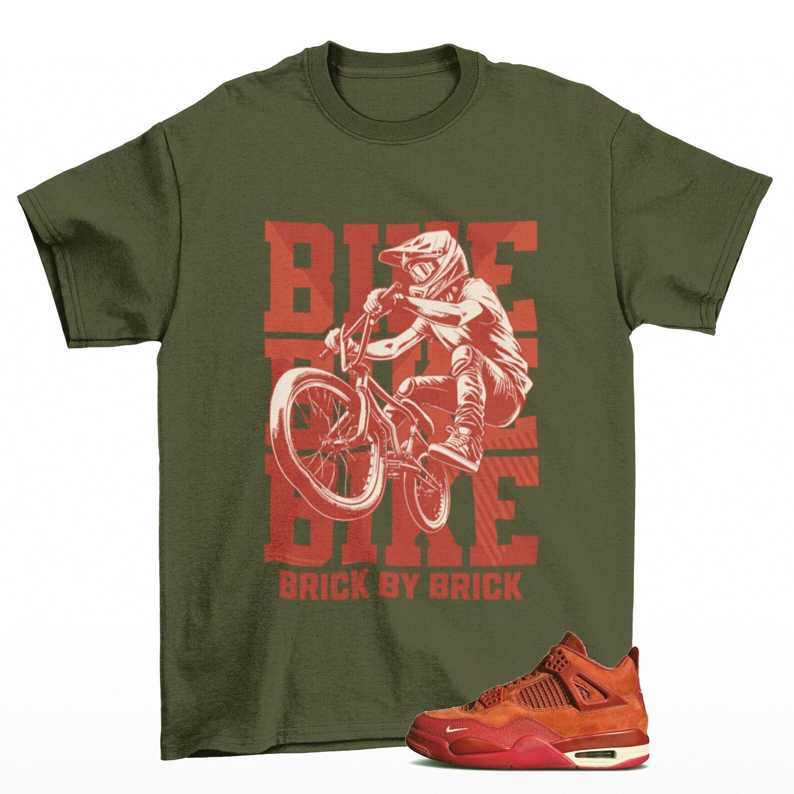 Bike Jordan 4 Brick by Brick Sneaker Matching Tee Shirt Green, HF4340-800 Sneaker Match Tees T-Shirt, Sneaker Match Tee