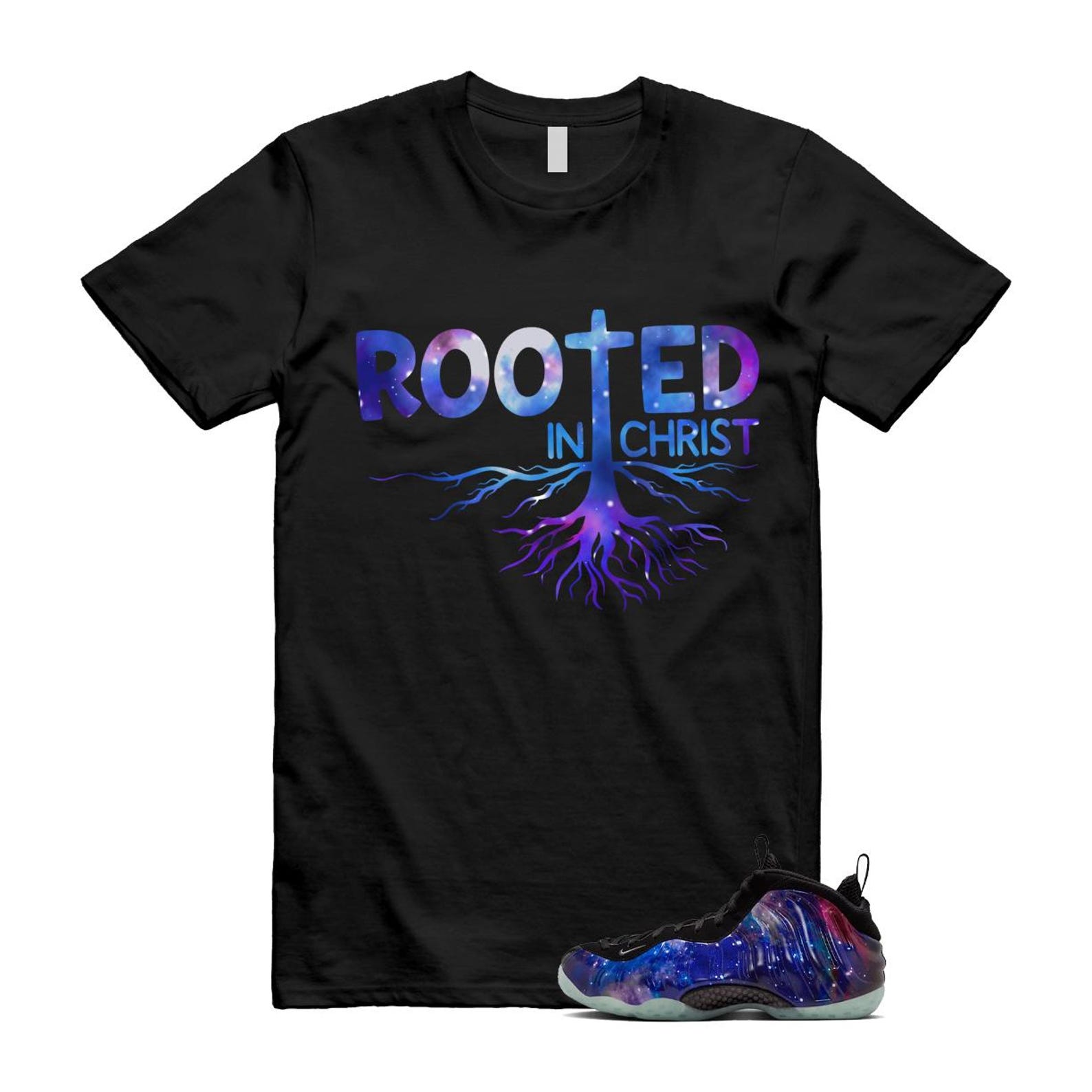 Galaxy Air Foamposite One 2025 Obsidian Black Anthracite T Shirt Match ROOTED, FQ4303-400 Sneaker Match Tees T-Shirt, Sneaker Match Tee