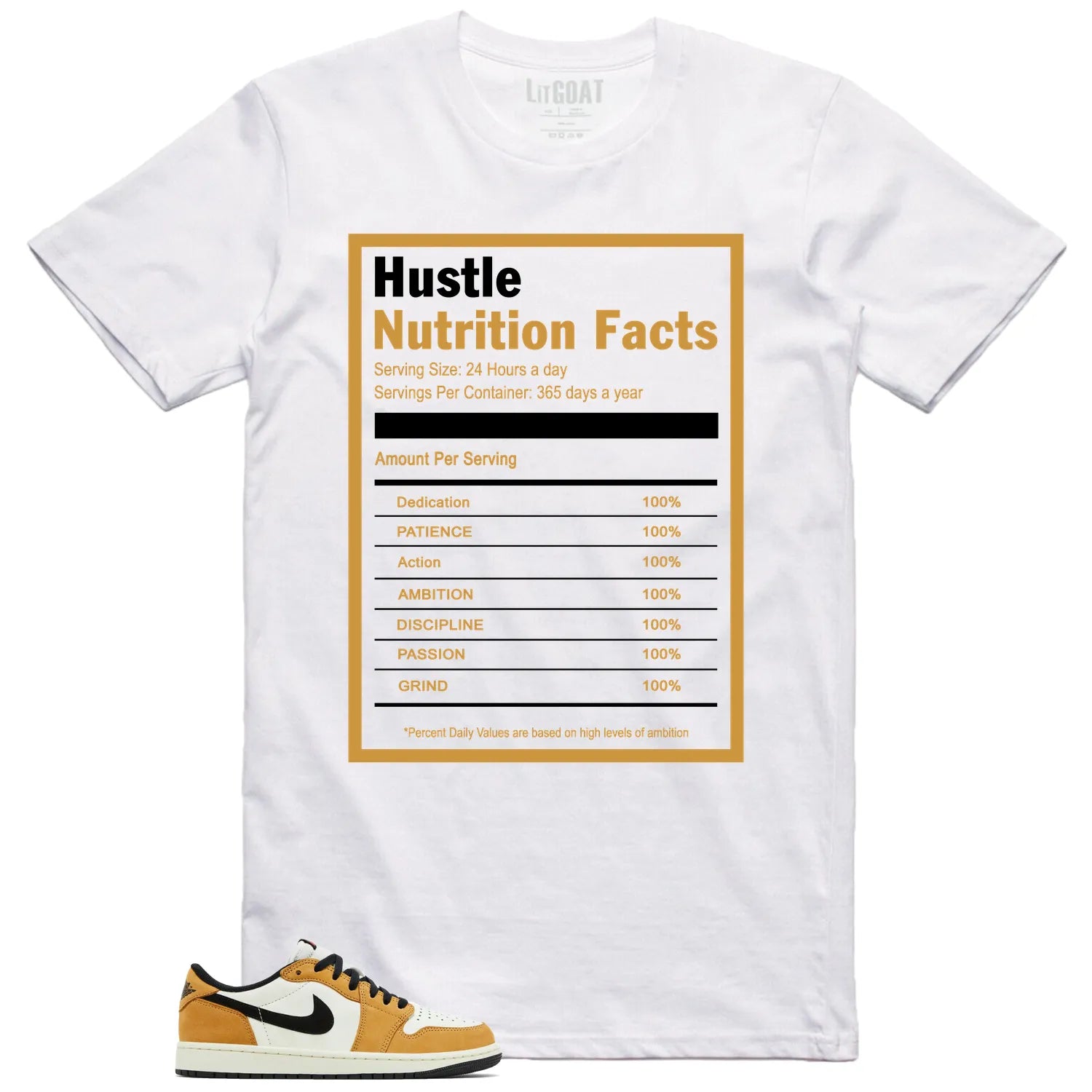 Hustle Facts: Motivational Graphic for Air Jordan 1 Low OG Rookie of the Year CZ0790-107 T-Shirt, Sneaker Match Tee