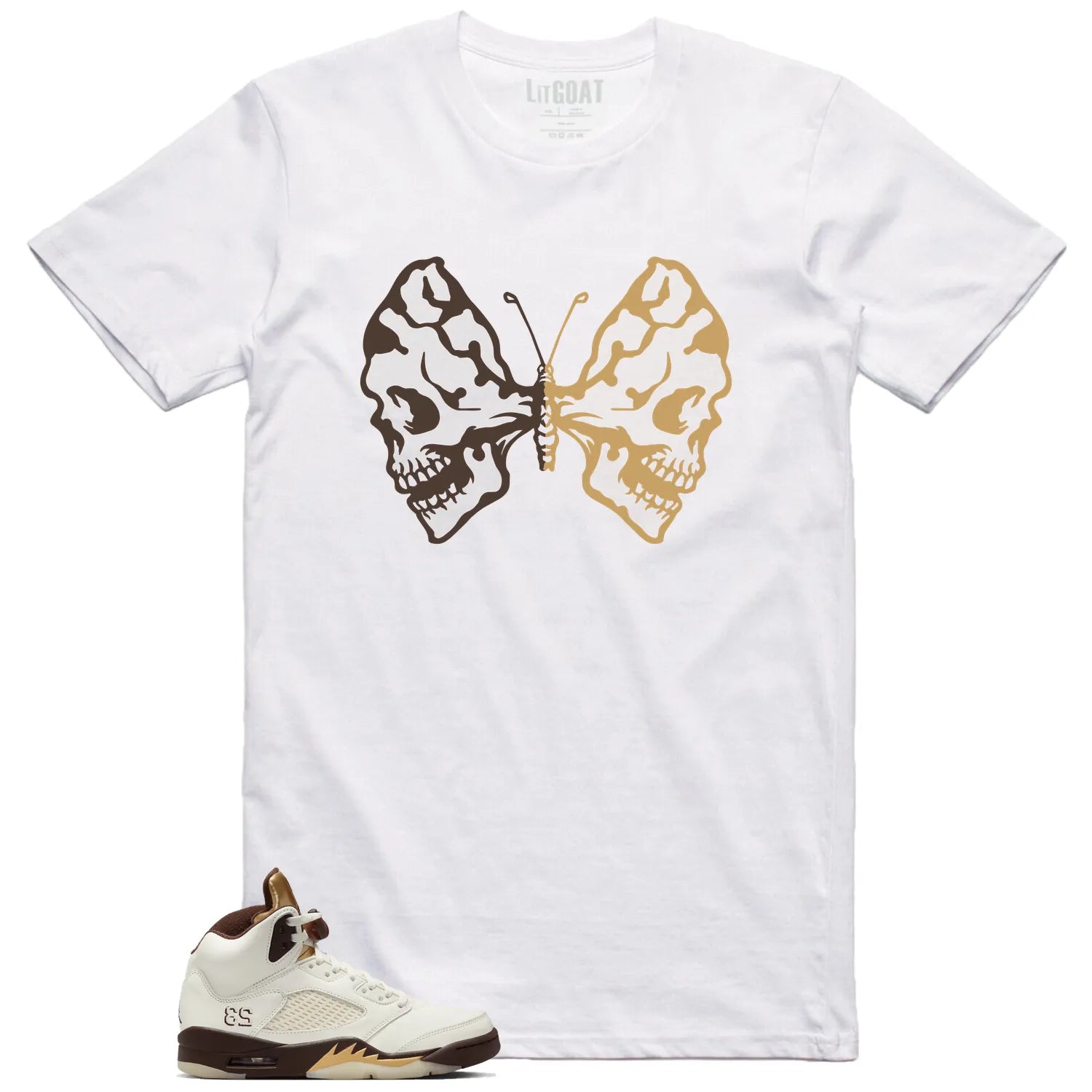 Butterfly Skulls Shirt for Jordan 5 Retro Golden Ticket Fans DD9336-200 T-Shirt, Sneaker Match Tee
