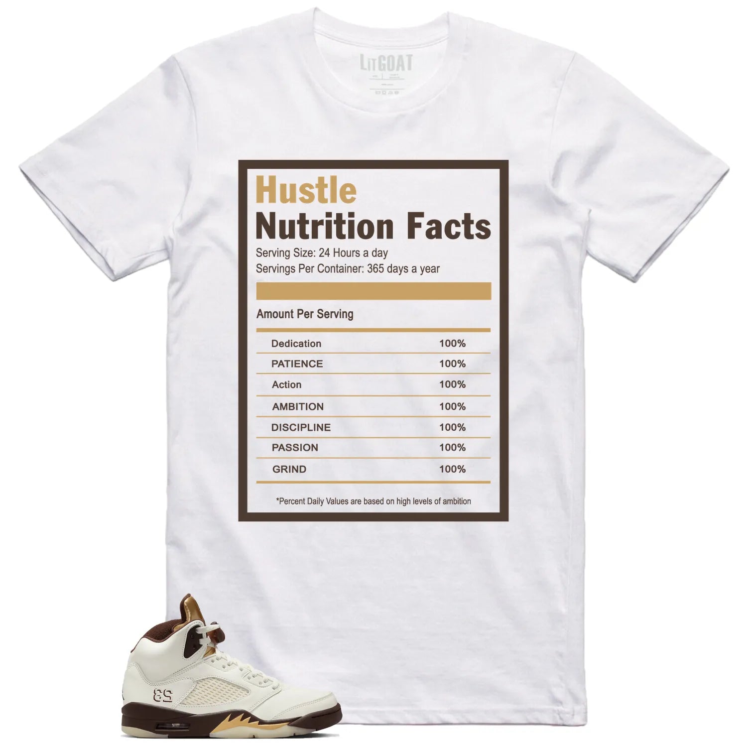 Hustle Facts: Motivational Graphic for Jordan 5 Retro Golden Ticket DD9336-200 T-Shirt, Sneaker Match Tee