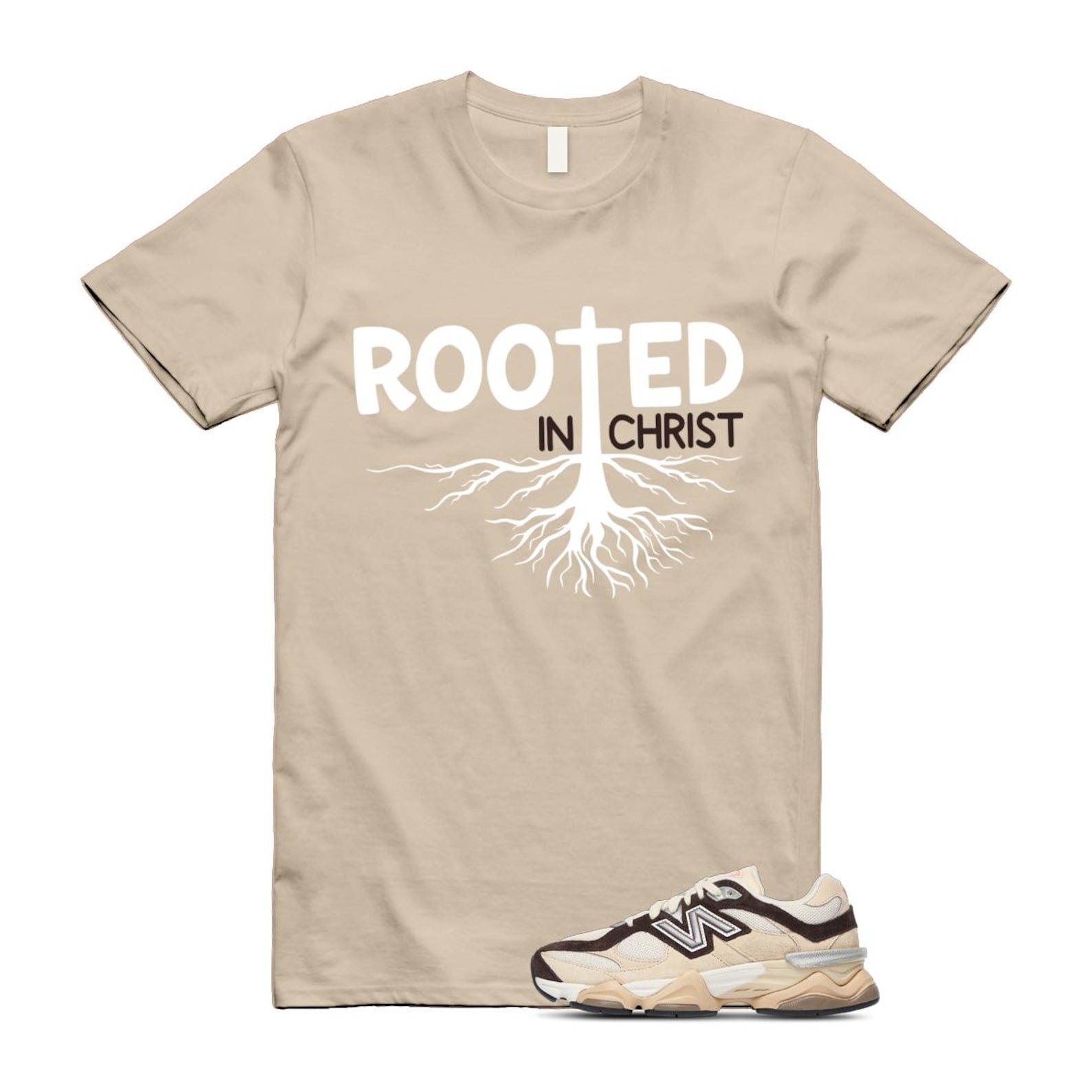9060 Emerging Brown White T Shirt Match ROOTED U9060FLP T-Shirt, Sneaker Match Tee