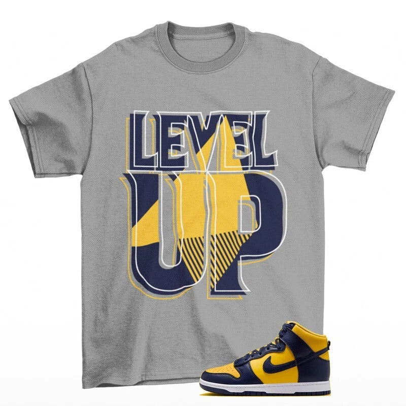 Level Up Sneaker Shirt Grey to Match Dunk High Michigan HF3143-700 T-Shirt, Sneaker Match Tee