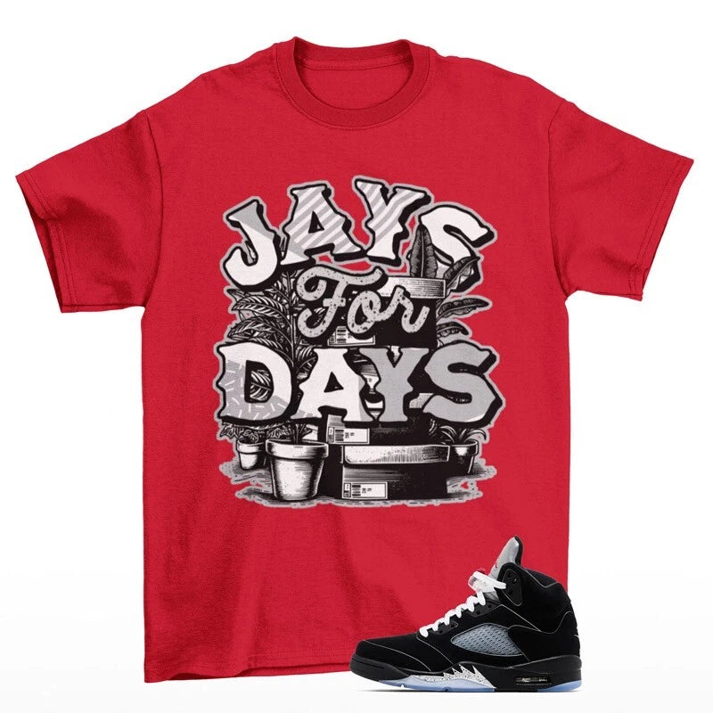 Stacked Shirt Red to Match Jordan 5 OG Black Metallic Reimagined HF3975-001 T-Shirt, Sneaker Match Tee