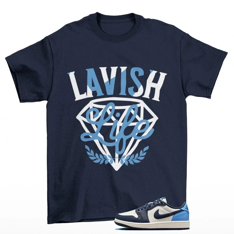 Lavish Sneaker Shirt Navy to Match Jordan 1 Low OG Obsidian CZ0790-400 T-Shirt, Sneaker Match Tee