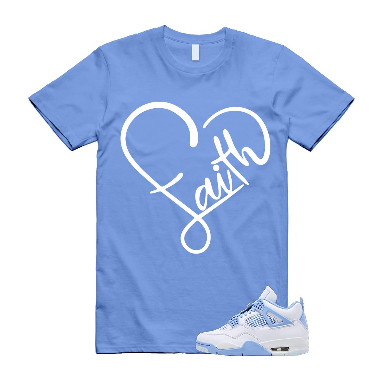 4 Forget Me Not White Aluminum Blue Tint Carolina T Shirt Match FAITH HV0823-100 T-Shirt, Sneaker Match Tee