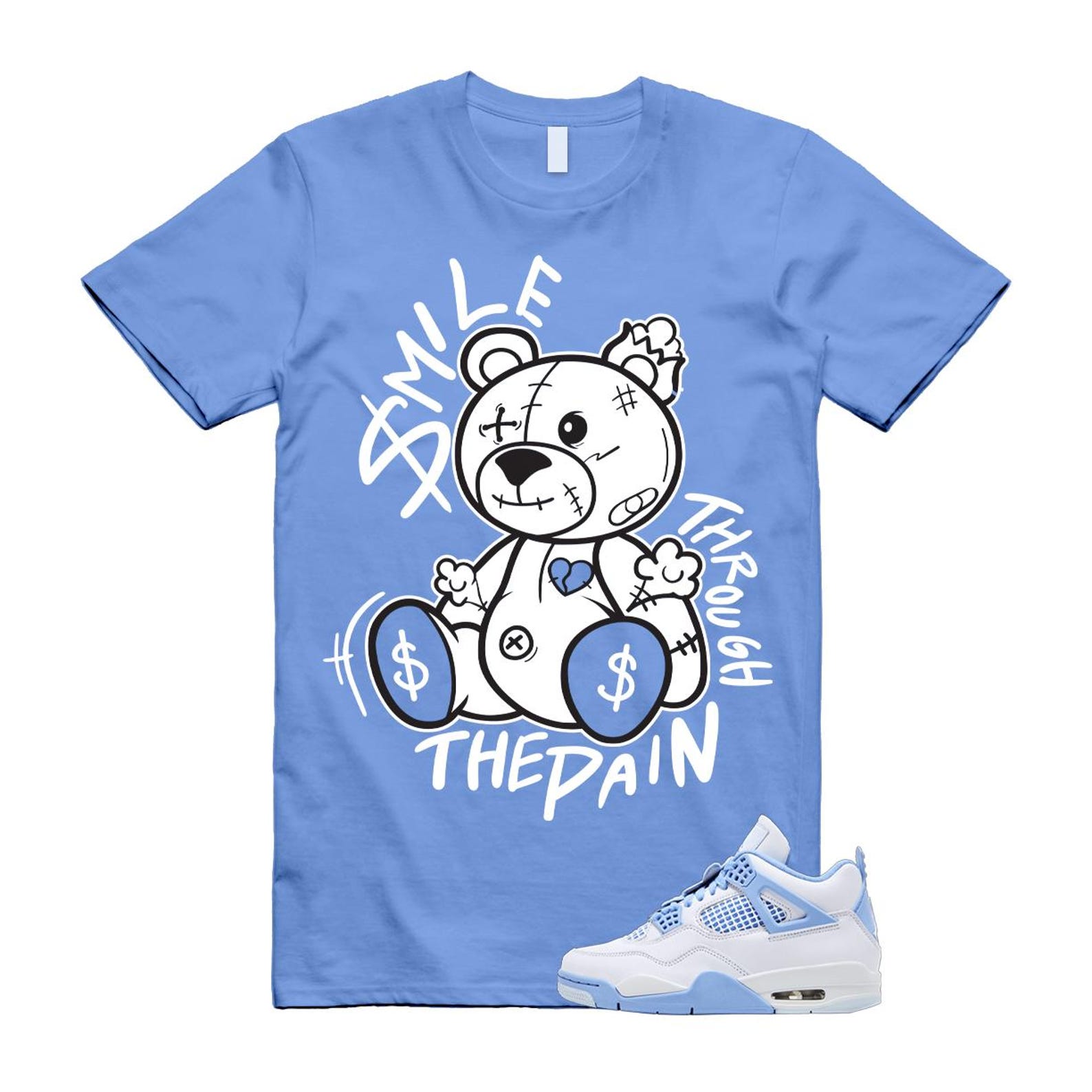 4 Forget Me Not White Aluminum Blue Tint Carolina T Shirt Match SM2 HV0823-100 T-Shirt, Sneaker Match Tee