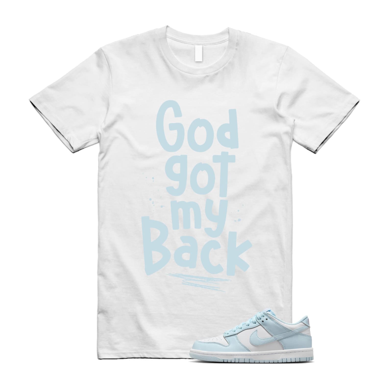 Dunk White Glacier Blue Low GS T Shirt Match GOD T-Shirt, Sneaker Match Tee