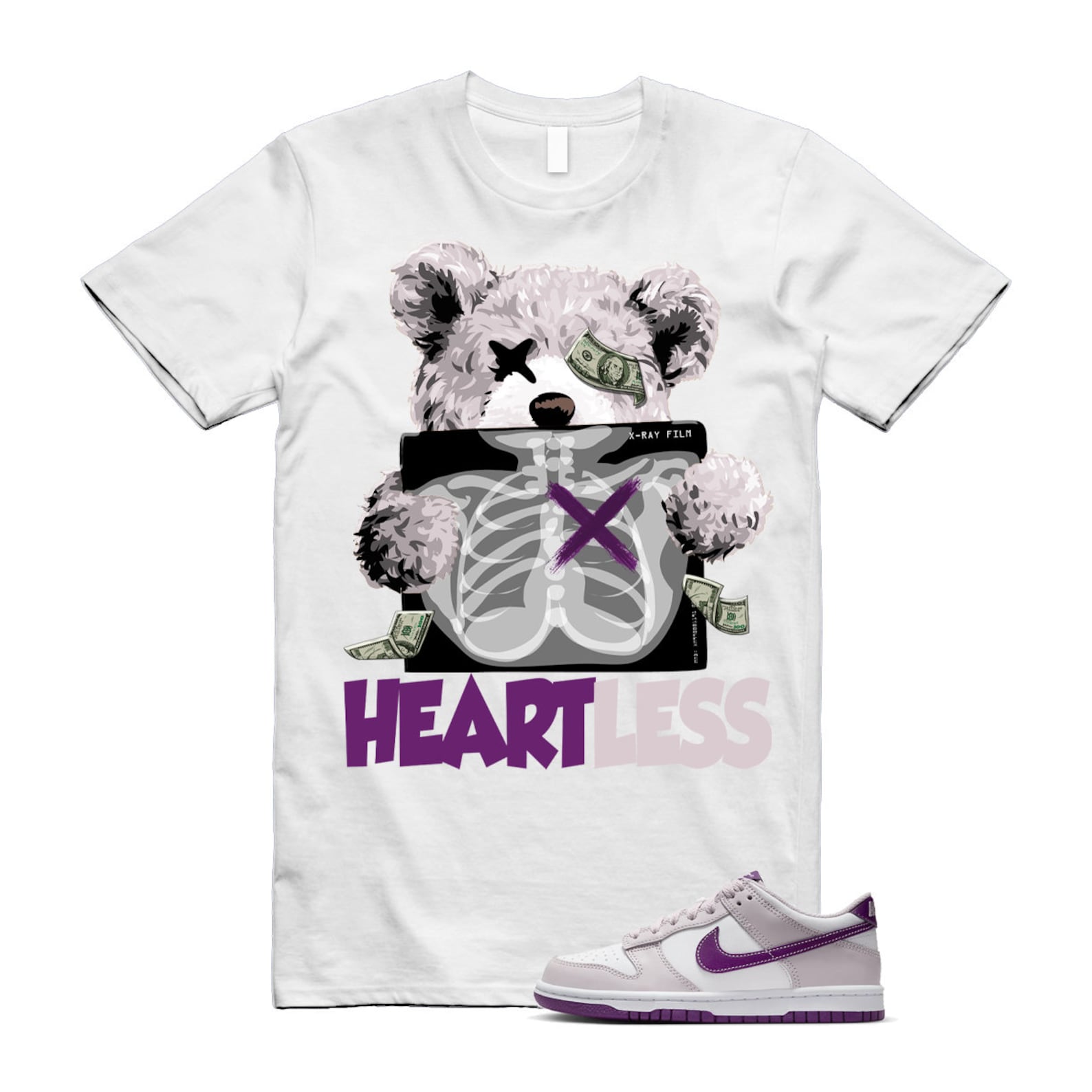Dunk Platinum Violet Viotech White Low T Shirt Match HEART T-Shirt, Sneaker Match Tee