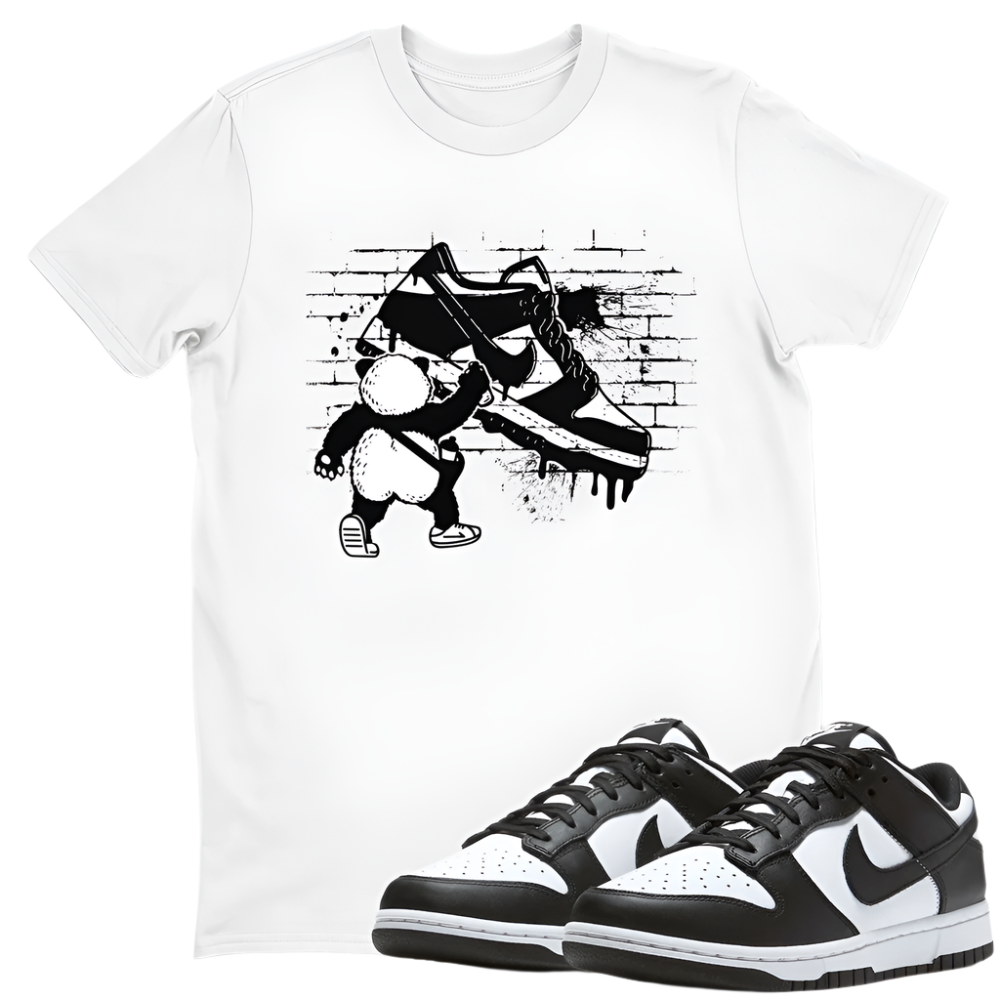 Panda Artist Sneaker T-Shirt, Sneaker Shirt To Match Dunks Panda Black White T-Shirt, Sneaker Match Tee