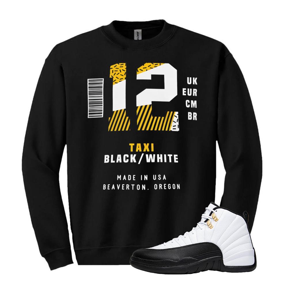 Air Jordan 12 Taxi Shirt to Match 12 Taxi UK EUR CM BR Black White Sweatshirt 130690-125 Match Sneaker Tee