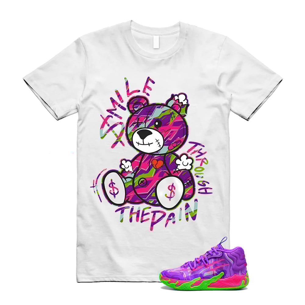 Smile Through The Pain Shirt To Match Puma Toxic LaMelo Ball Purple Glimmer Green Gecko 03 Slime T-Shirt, Sneaker Match Tees